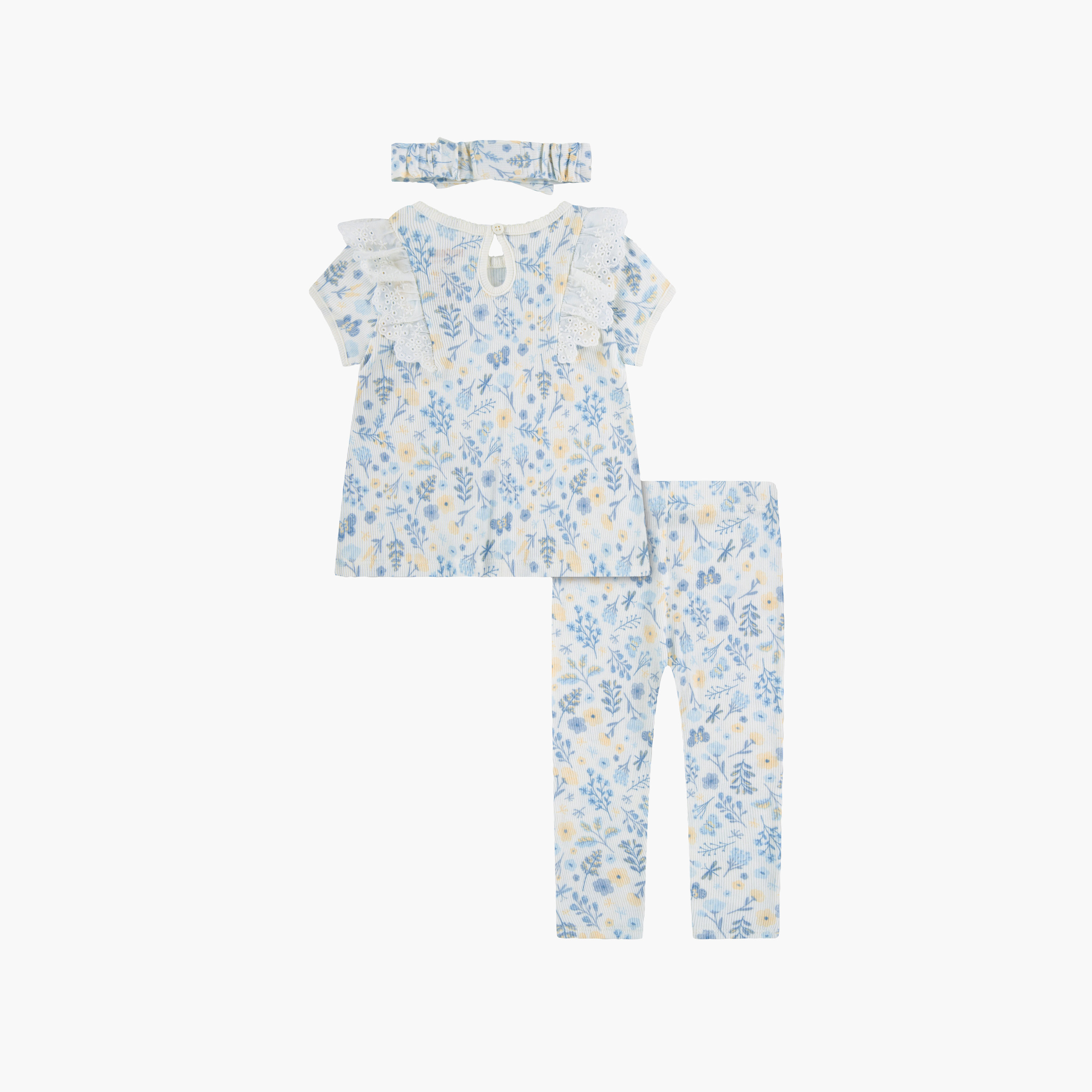 طقم توب بنقشة زهور وليجنز مع عصابة رأس بأكمام قصيرة من هجيز-girls-clothing-setsandcoords-image-2