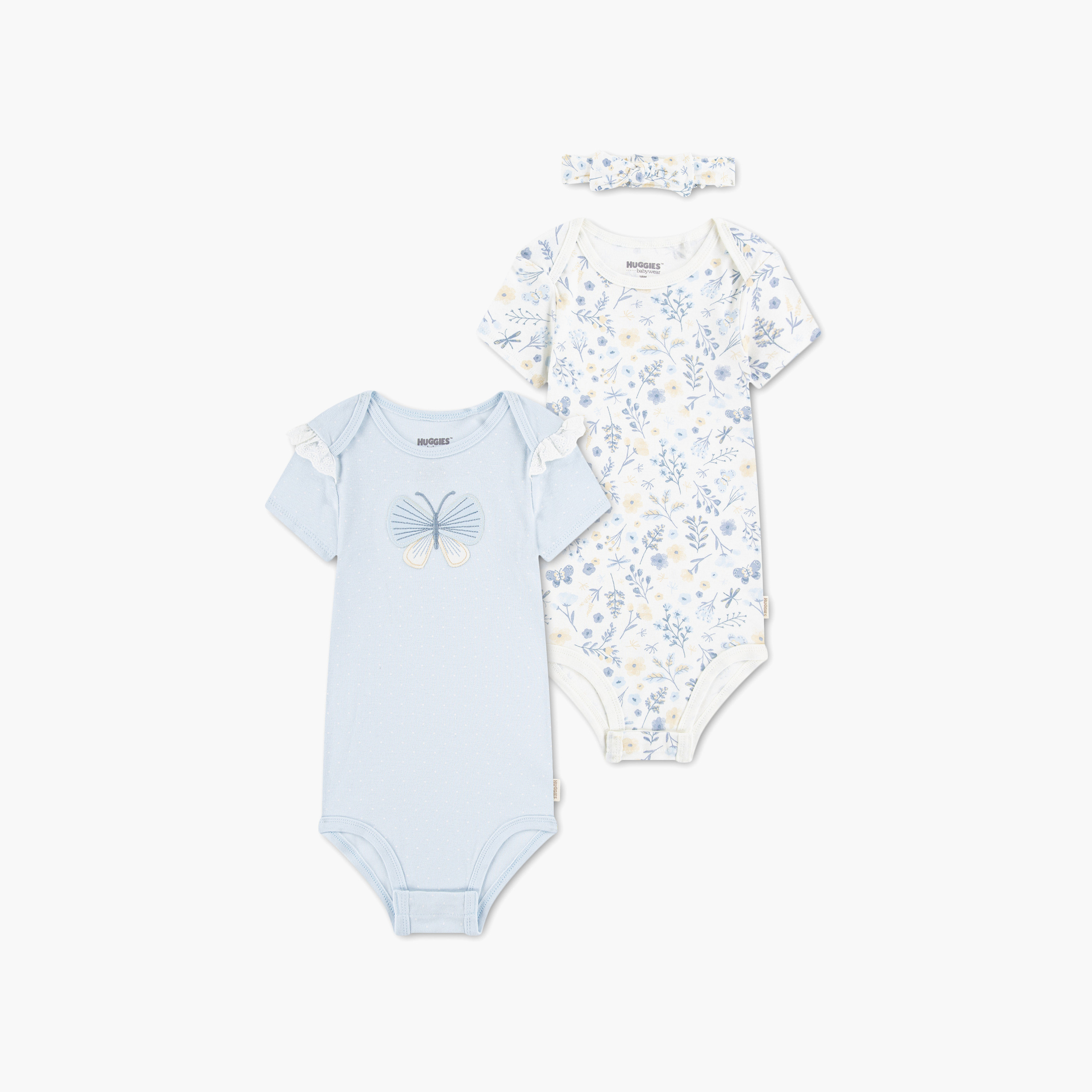 Huggies 2-Piece Short Sleeves Embroidered Bodysuits with Headband-baby-girls-clothing-bodysuits-image-1