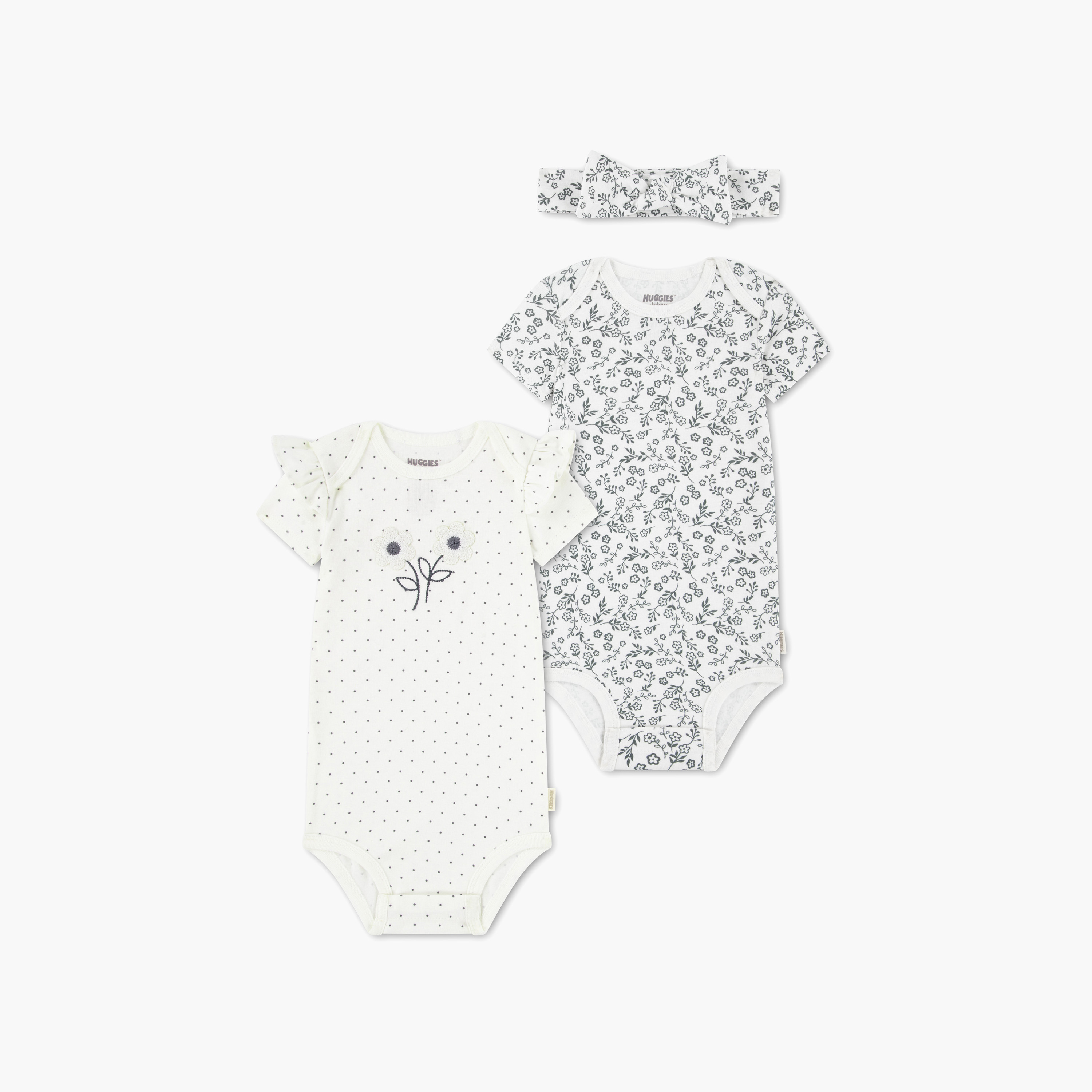 Huggies 2-Piece Short Sleeves Embroidered Bodysuits with Headband-baby-girls-clothing-bodysuits-image-1