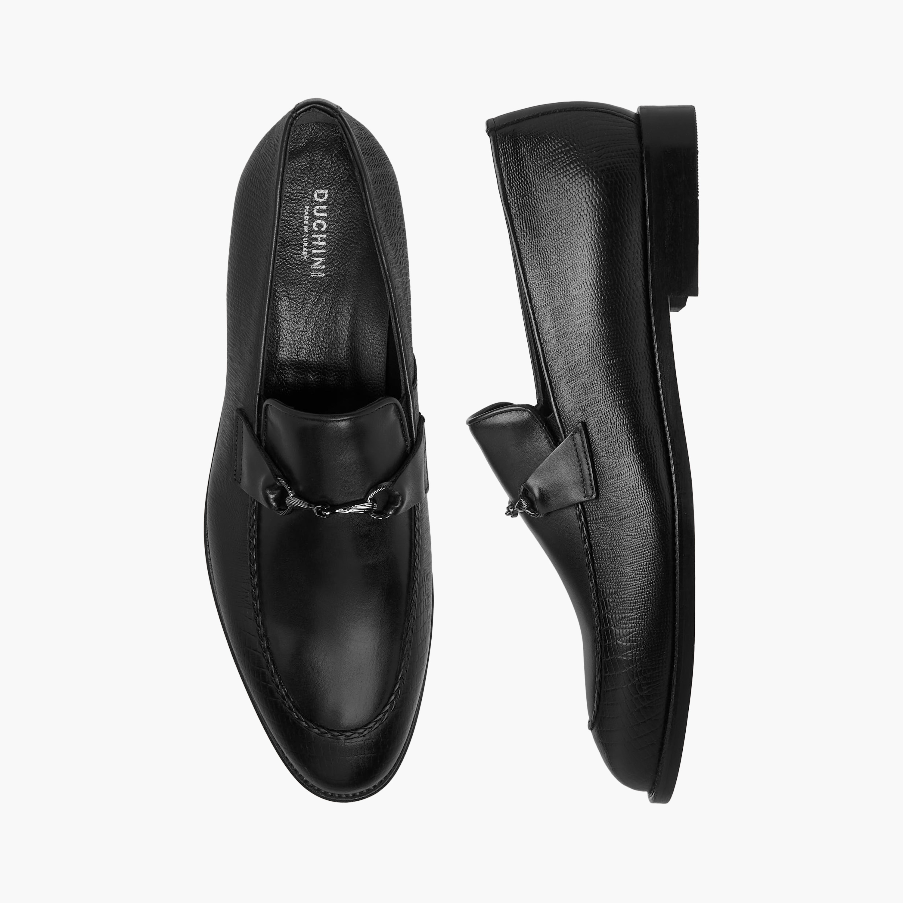 Duchini Men Buckle Accent Slip-On Leather Loafers-men-shoes-loafersandmoccasins-image-1