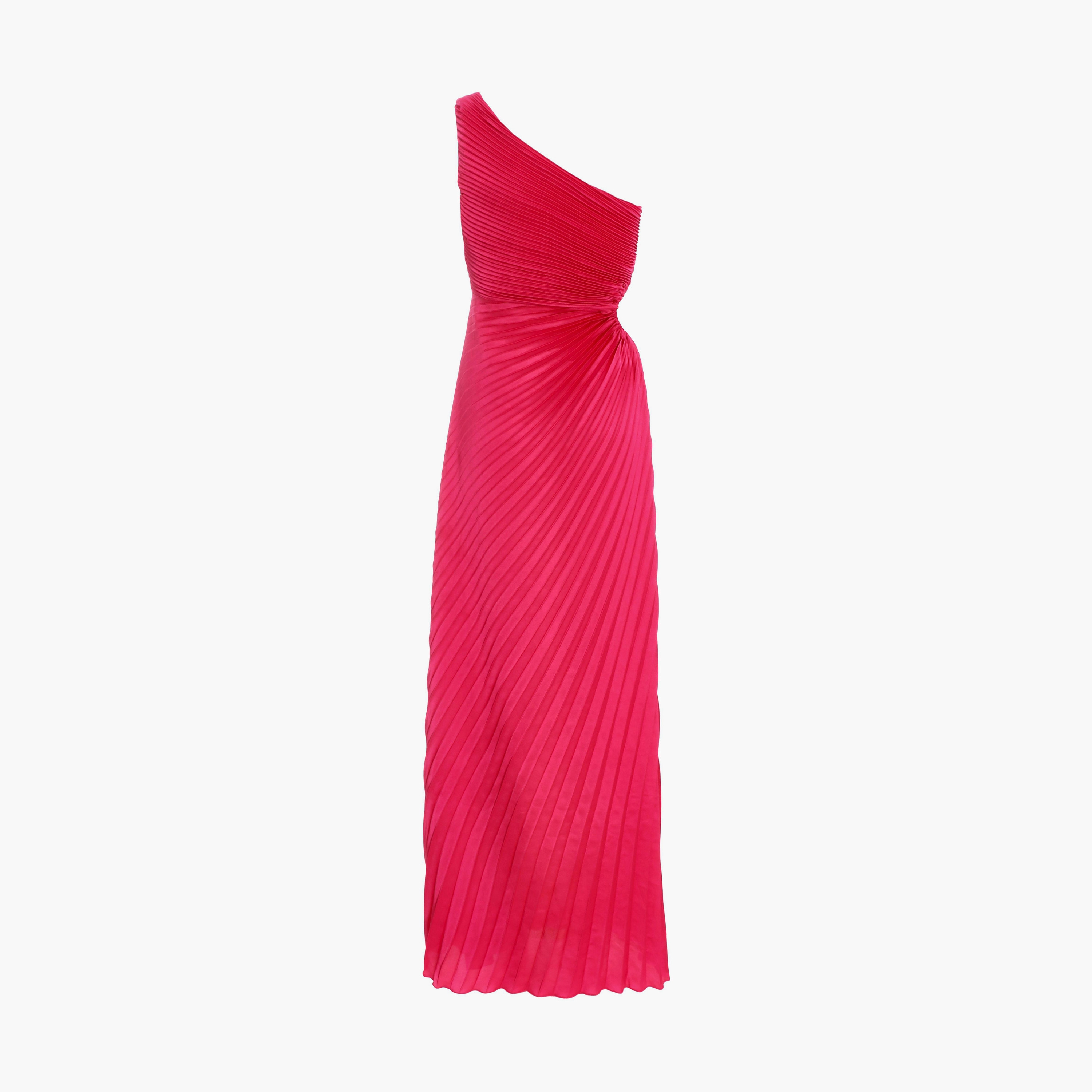 Quiz Magenta Satin Pleated One Shoulder Evening Maxi Dress-women-clothing-dresses-image-4