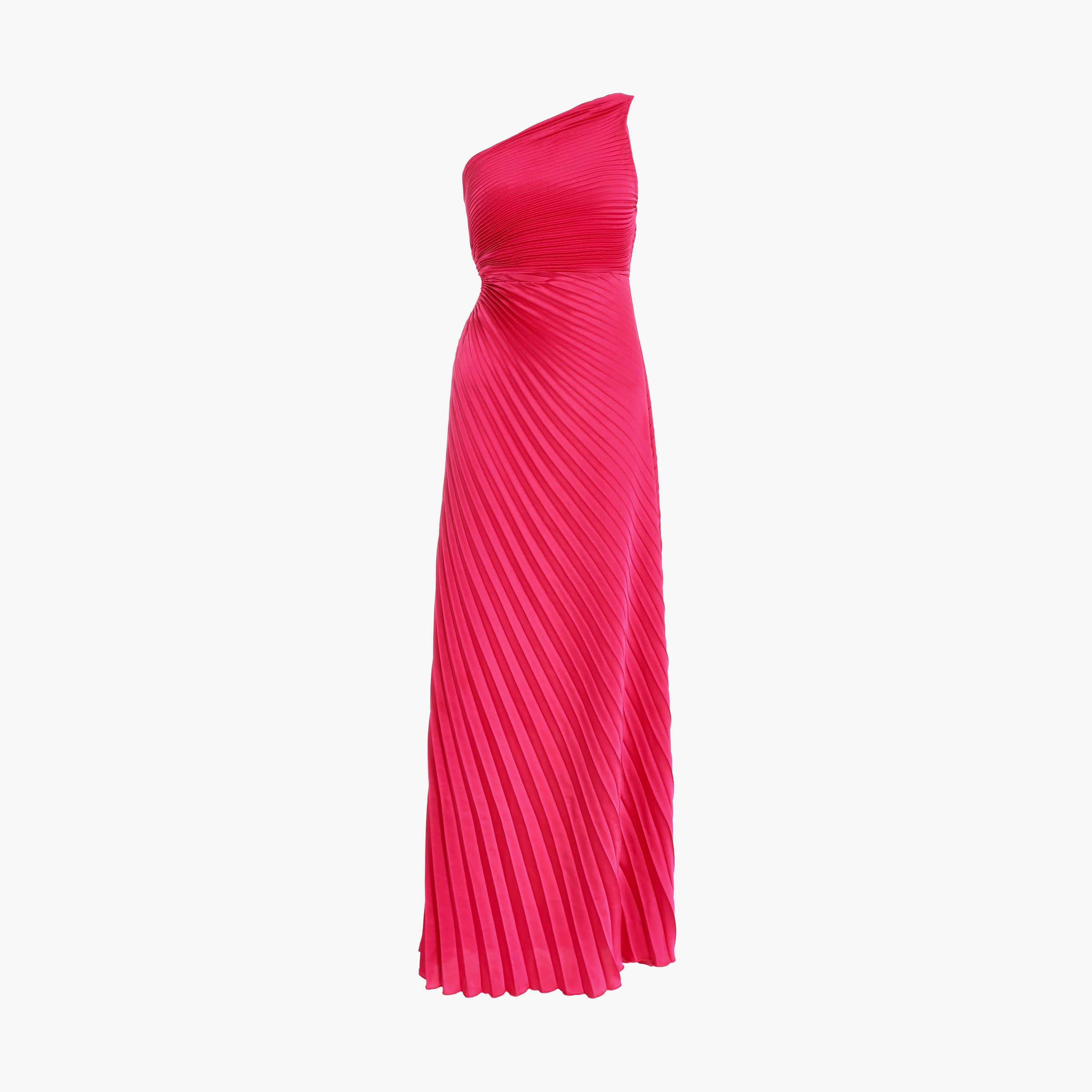 Quiz Magenta Satin Pleated One Shoulder Evening Maxi Dress-women-clothing-dresses-image-5