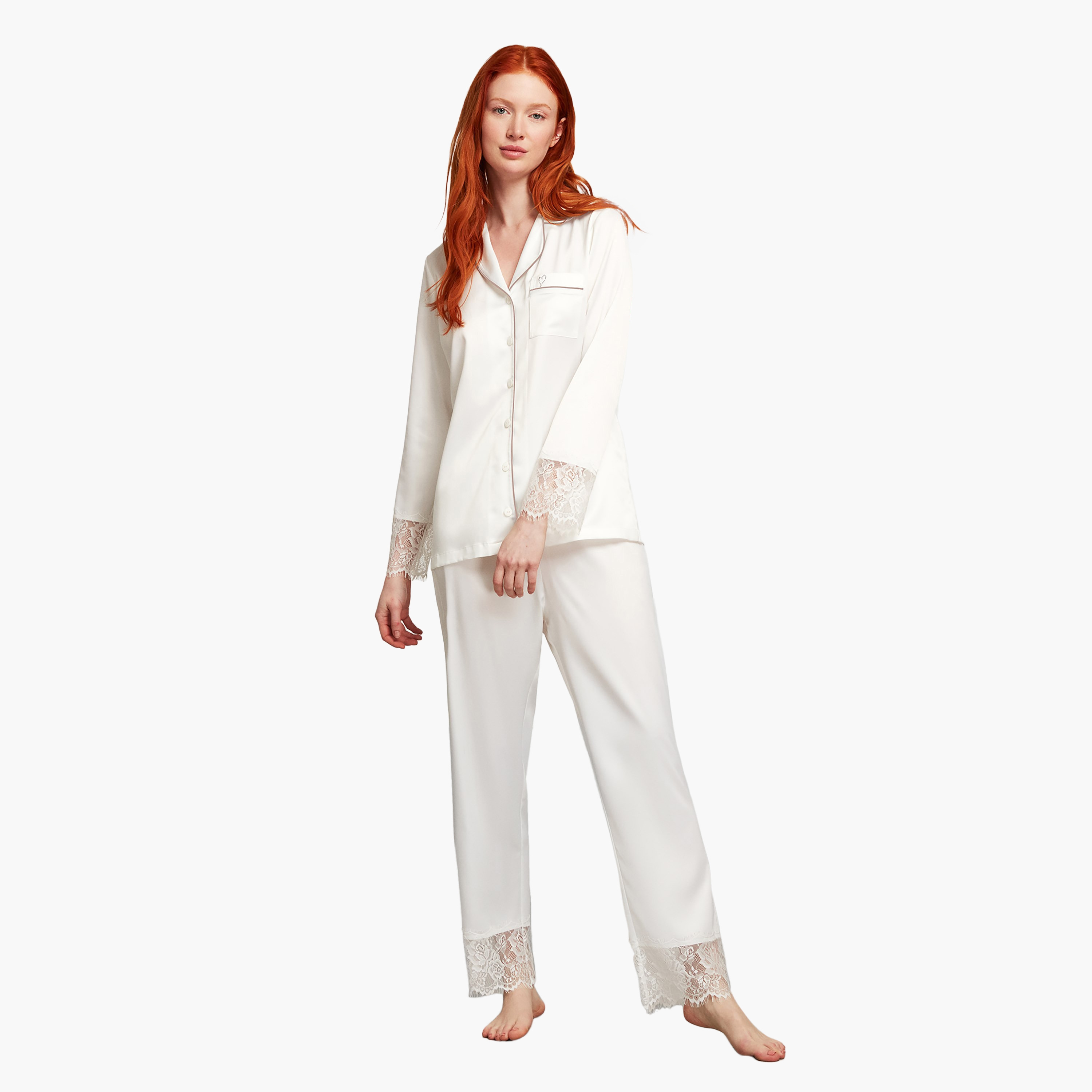 طقم بيجامة مع قميص داخلي بياقة مطوية وتفاصيل حواف وبيجامة نسائية من بيني موود-women-clothing-nightwear-pyjamas-longsets-image-1