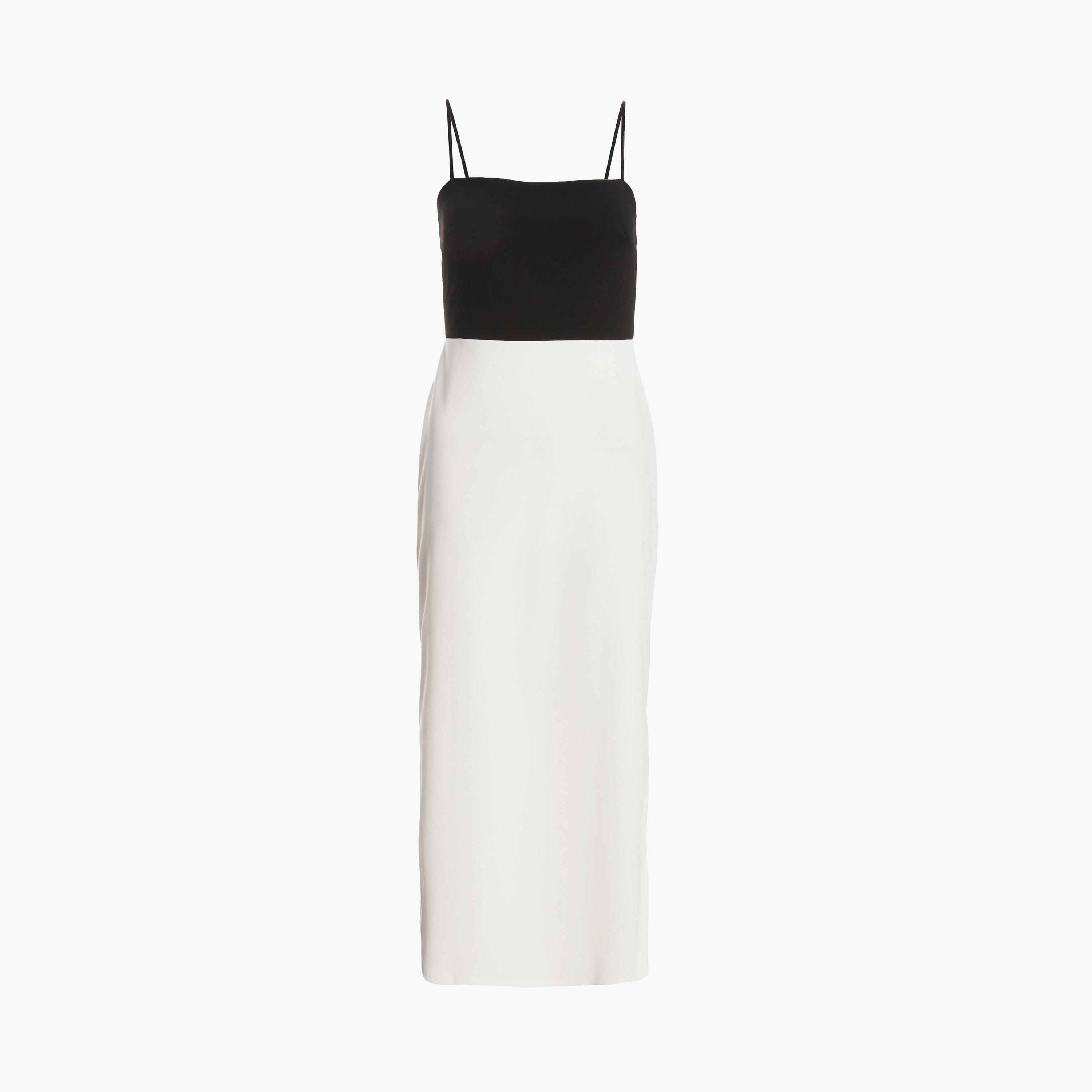 كويز فستان ميدي كريب أسود وأبيض سكوبا كريب بلون مغاير-women-clothing-dresses-image-4