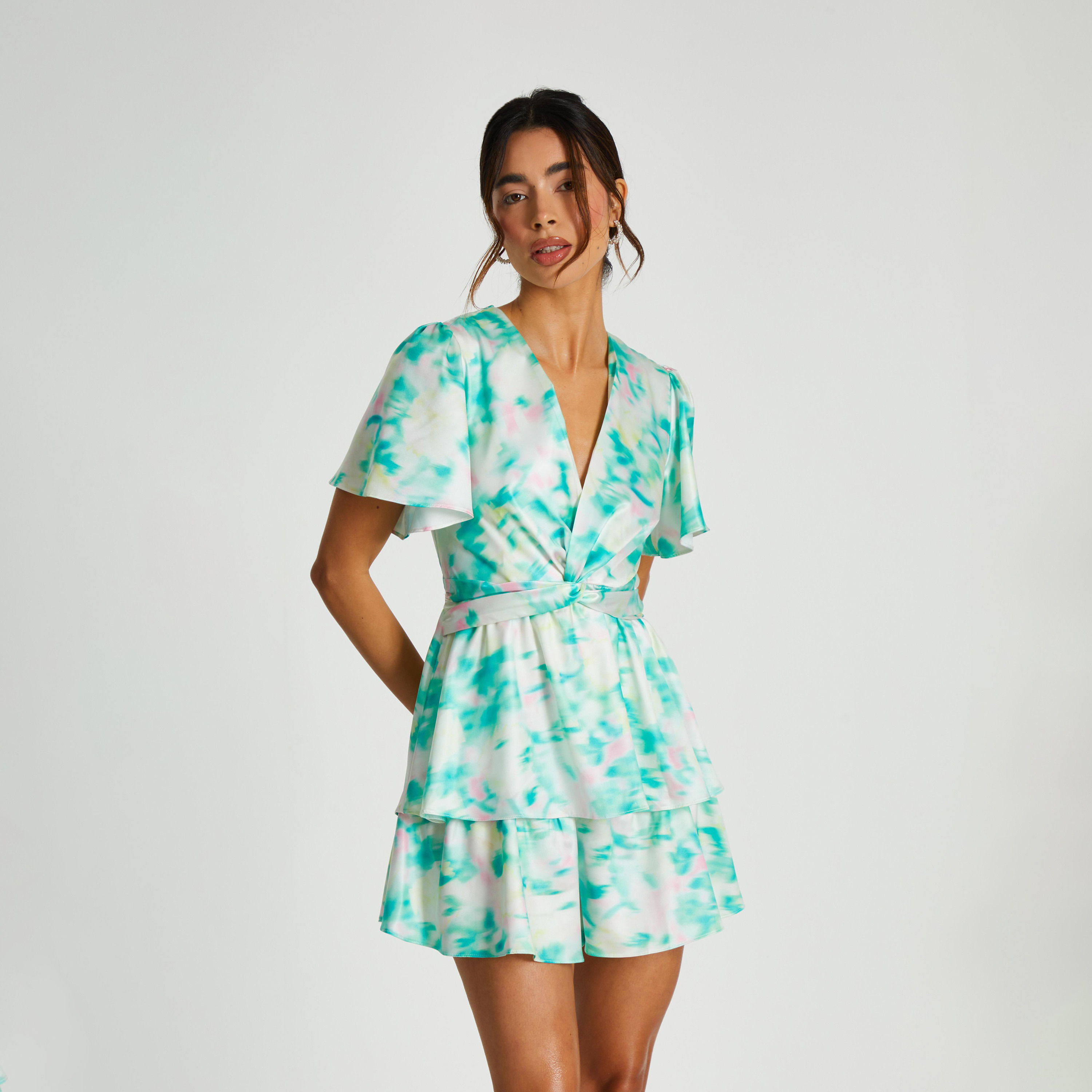 Quiz Multi Abstract Floral Satin Frill Playsuit-women-clothing-jumpsuits-image-1
