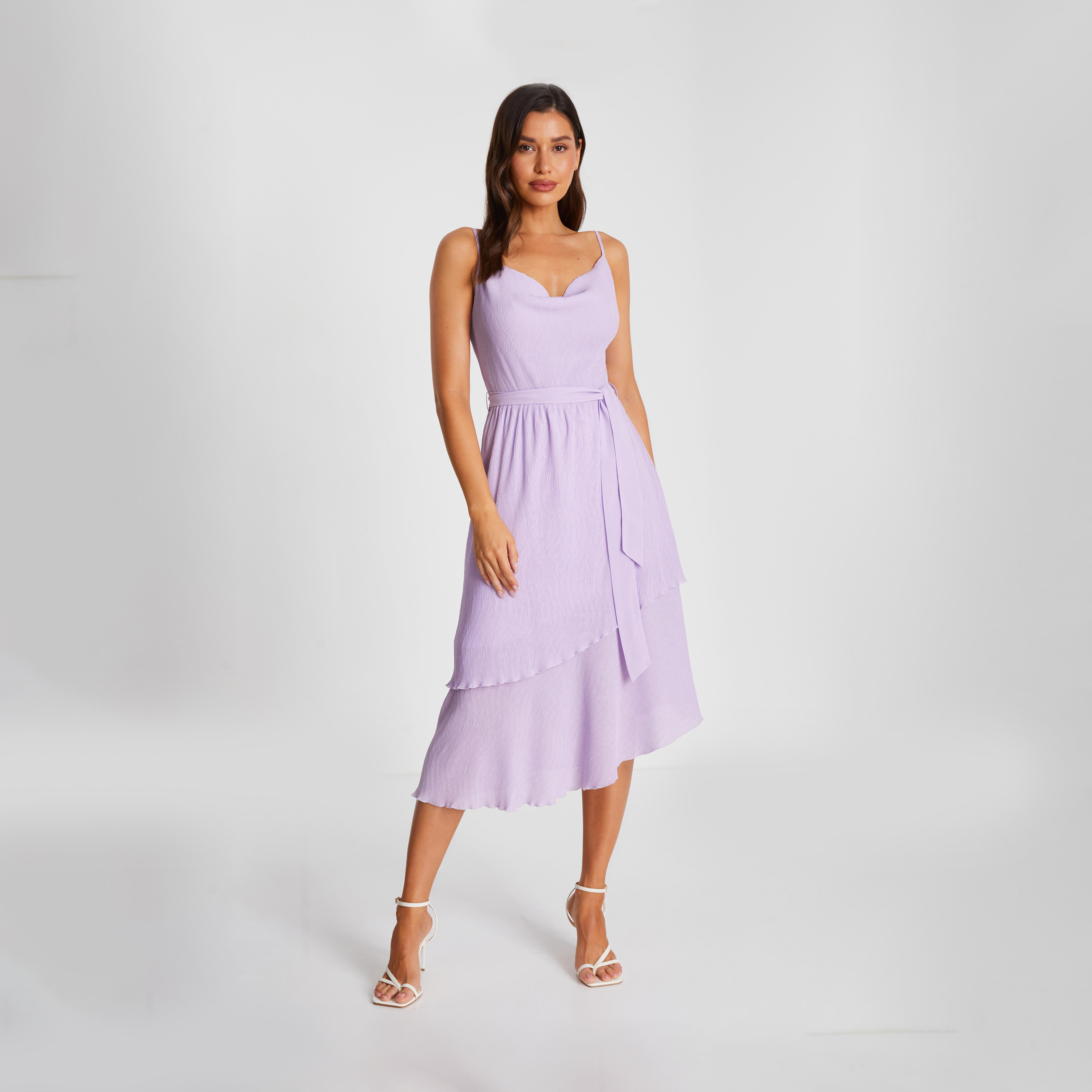 Quiz Lilac Crinkle Woven Cowl Neck Strappy Tiered Midi Dress-women-clothing-dresses-image-1