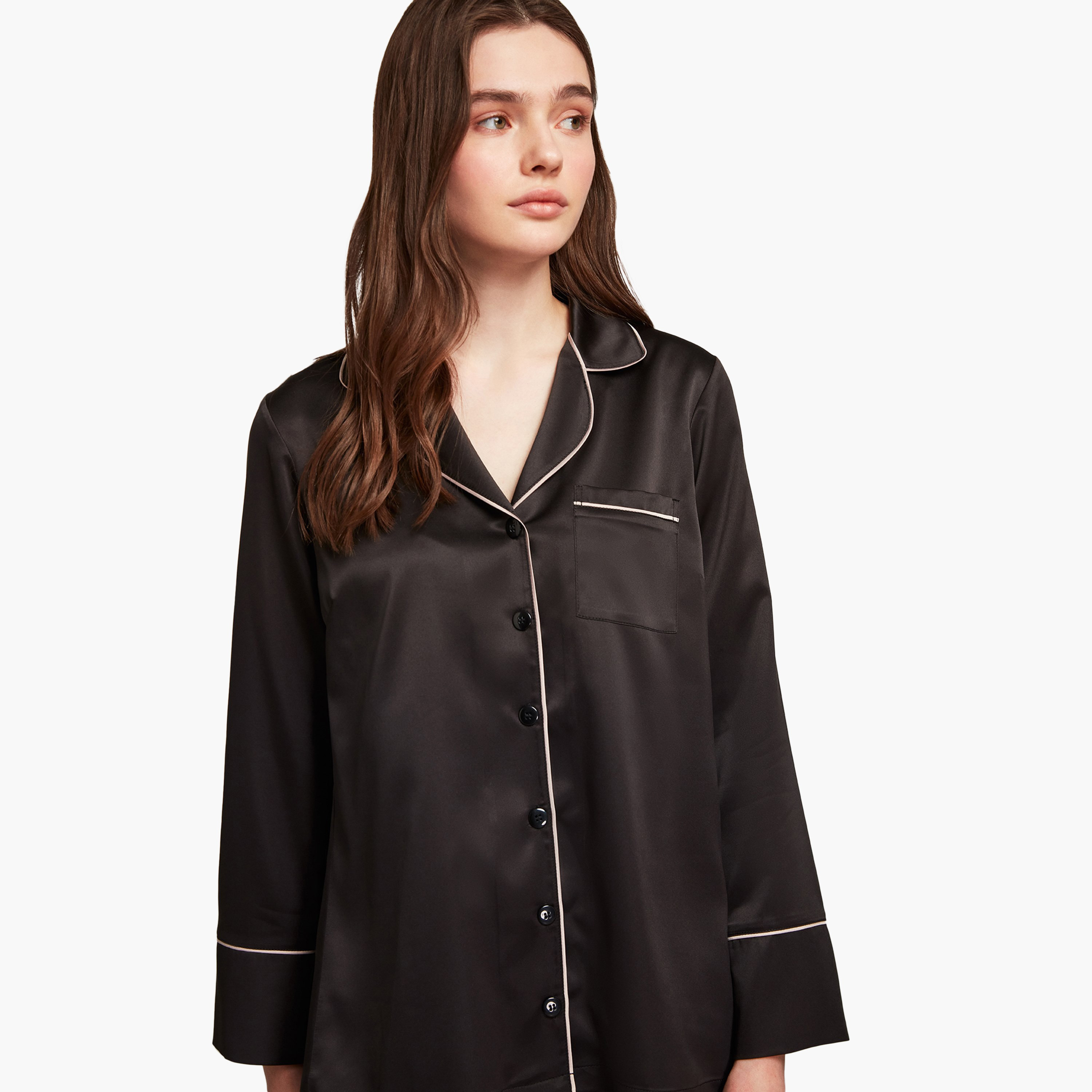 طقم بيجامة مع قميص داخلي بياقة مطوية وتفاصيل حواف وبيجامة نسائية من بيني موود-women-clothing-nightwear-pyjamas-longsets-image-2