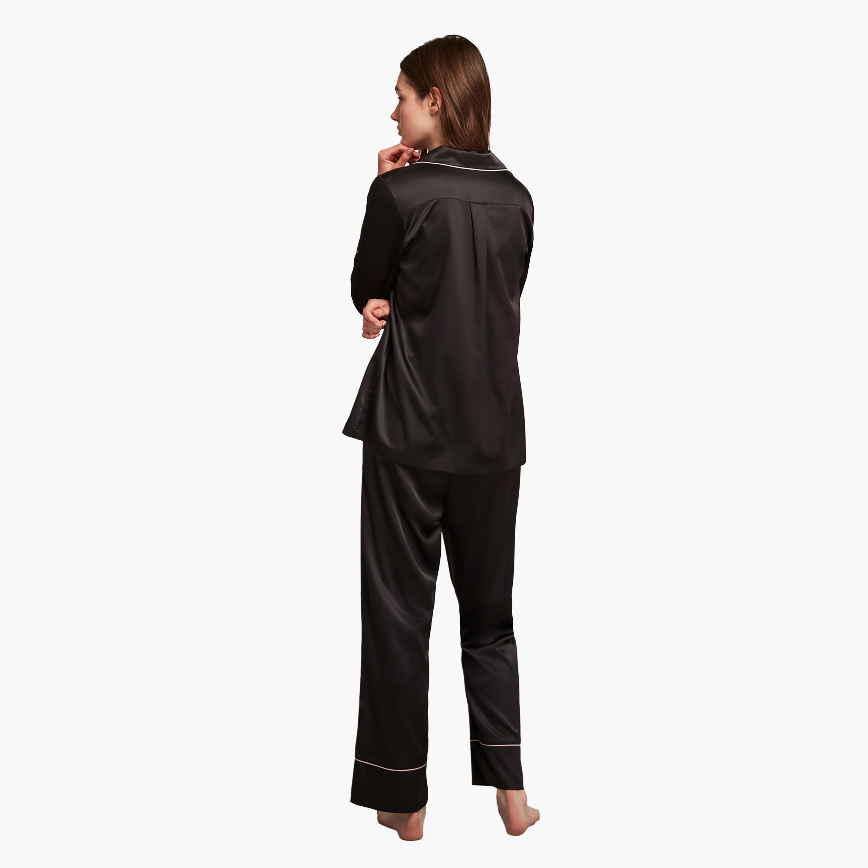 طقم بيجامة مع قميص داخلي بياقة مطوية وتفاصيل حواف وبيجامة نسائية من بيني موود-women-clothing-nightwear-pyjamas-longsets-image-3