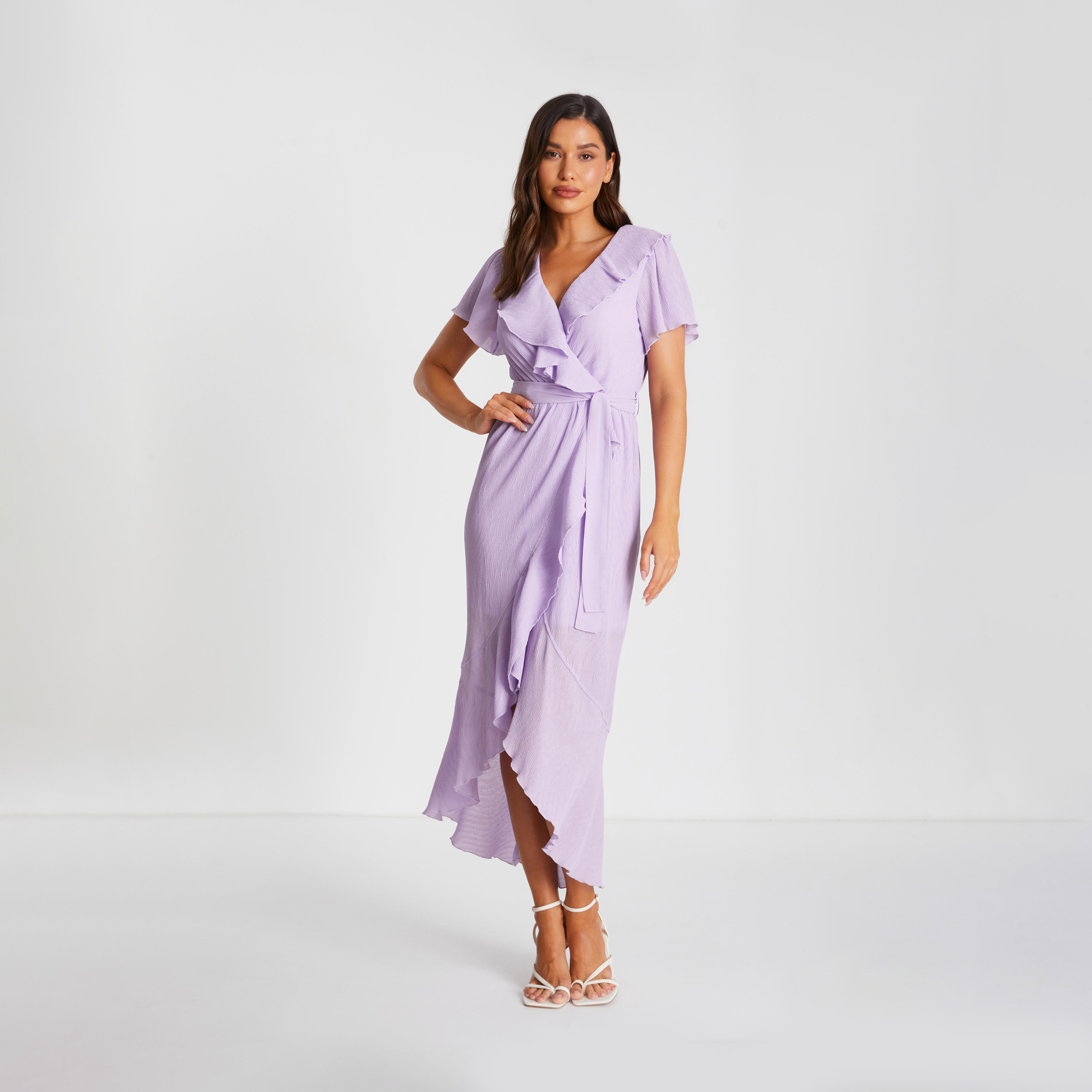 فستان ميداكسي بياقة V منسوجة بلون بنفسجي بلون بنفسجي باللون القصير-women-clothing-dresses-image-1