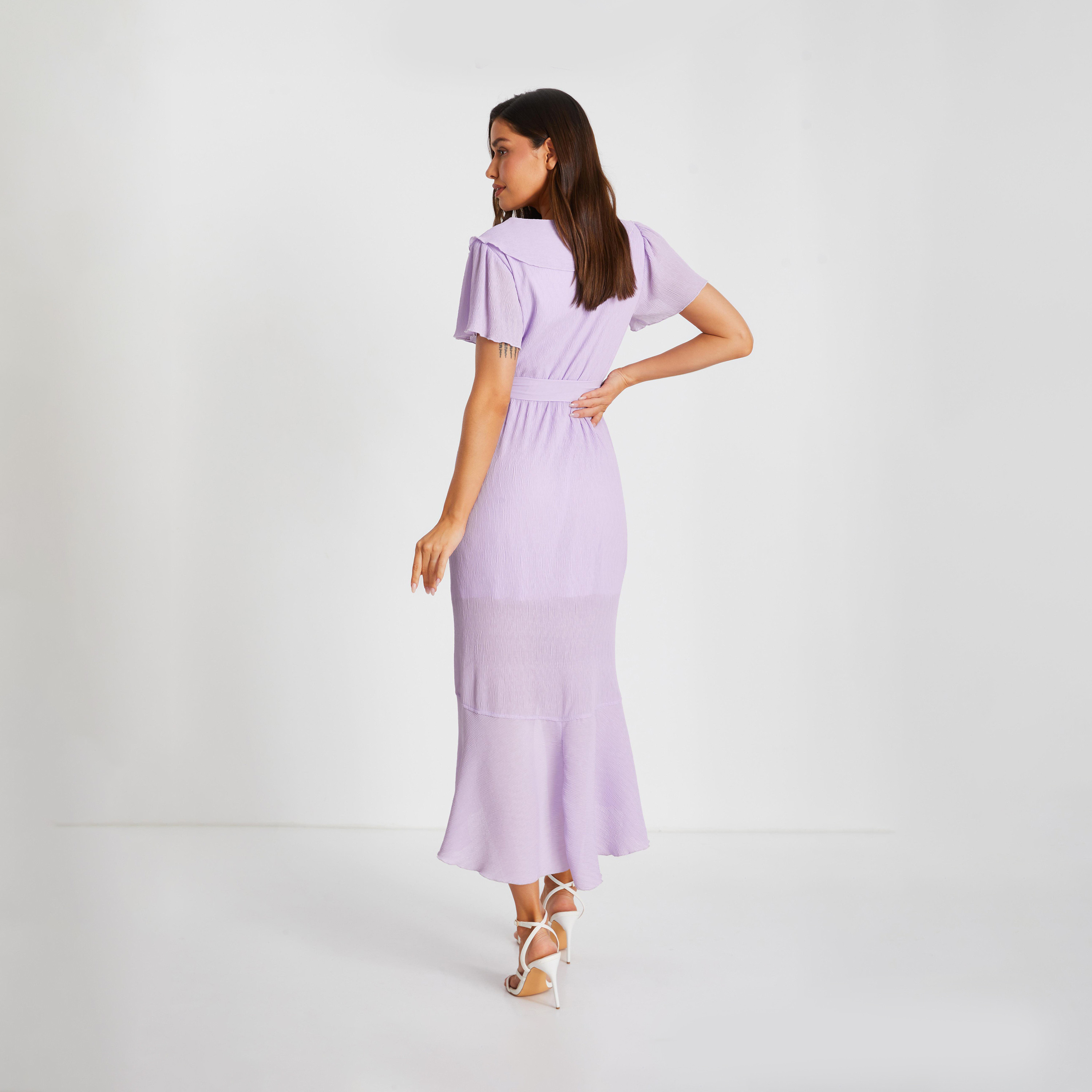 Quiz Lilac Crinkle Woven V-Neck Frill Midaxi Dress-women-clothing-dresses-image-2
