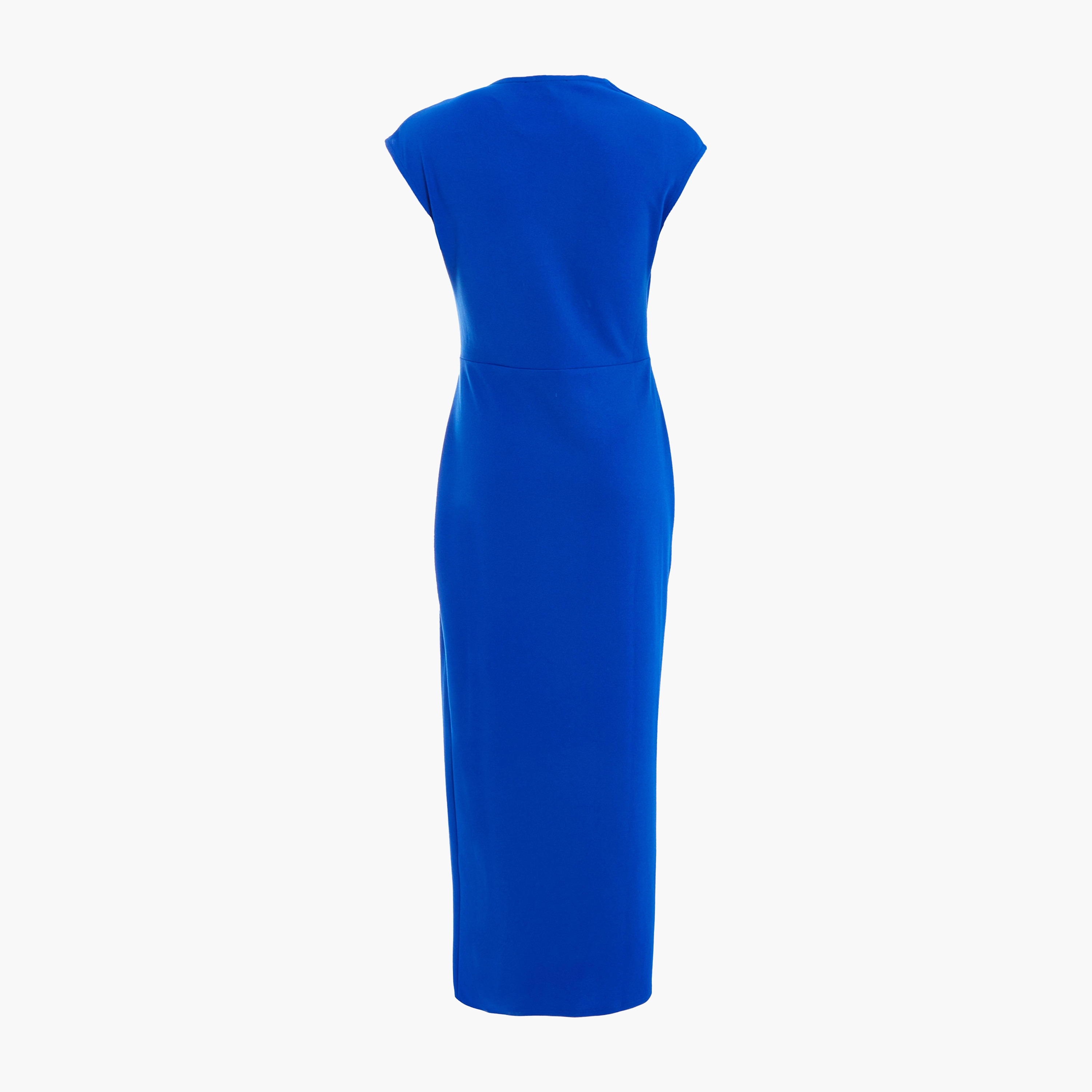 فستان نسائي ميدي ذو كريب سكوبا باللون الأزرق الملكي من كويز مع أزرار ملفوفة-women-clothing-dresses-image-6