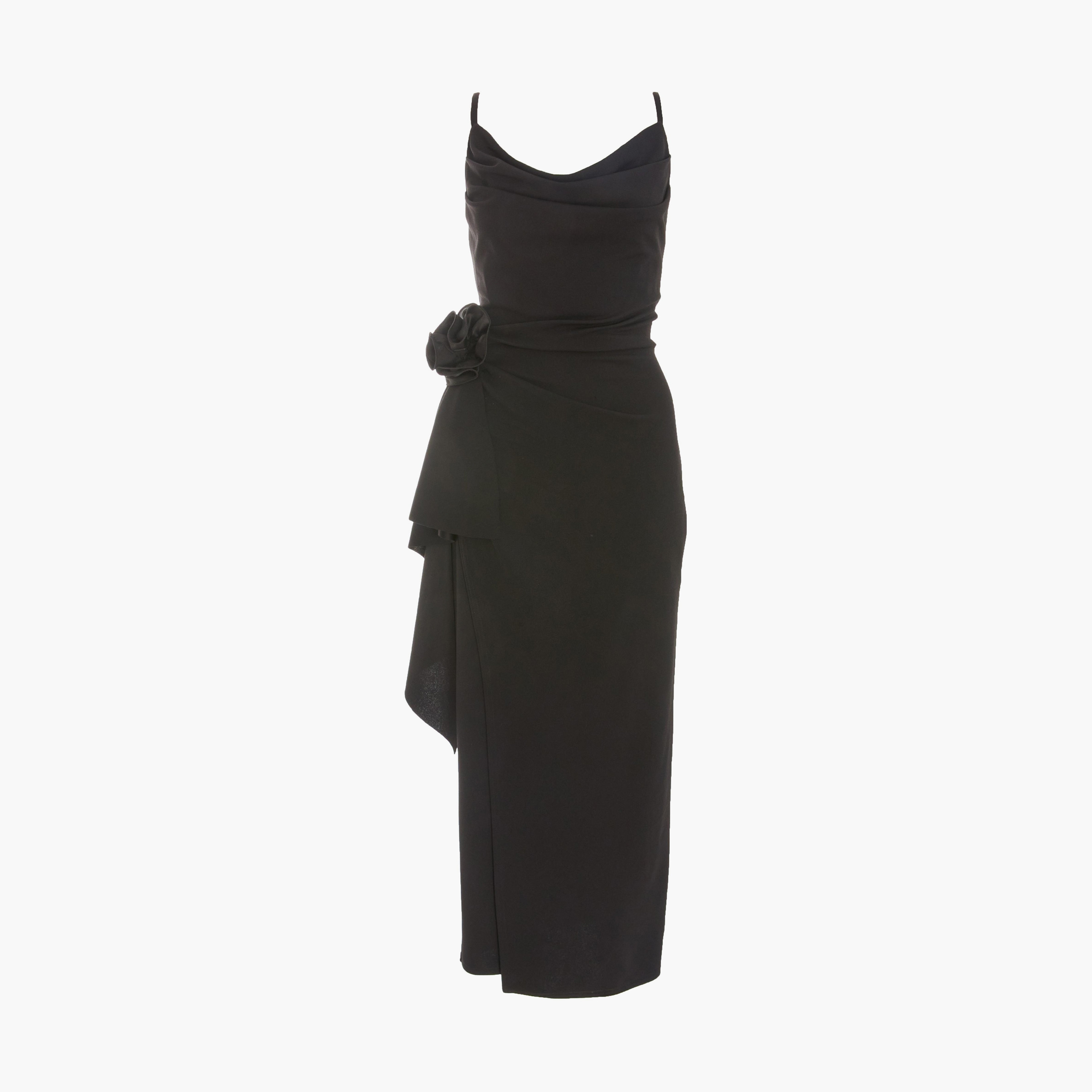 Quiz Black Scuba Crepe Corsage Detail Cowl Neck Evening Midaxi Dress-women-clothing-dresses-image-5