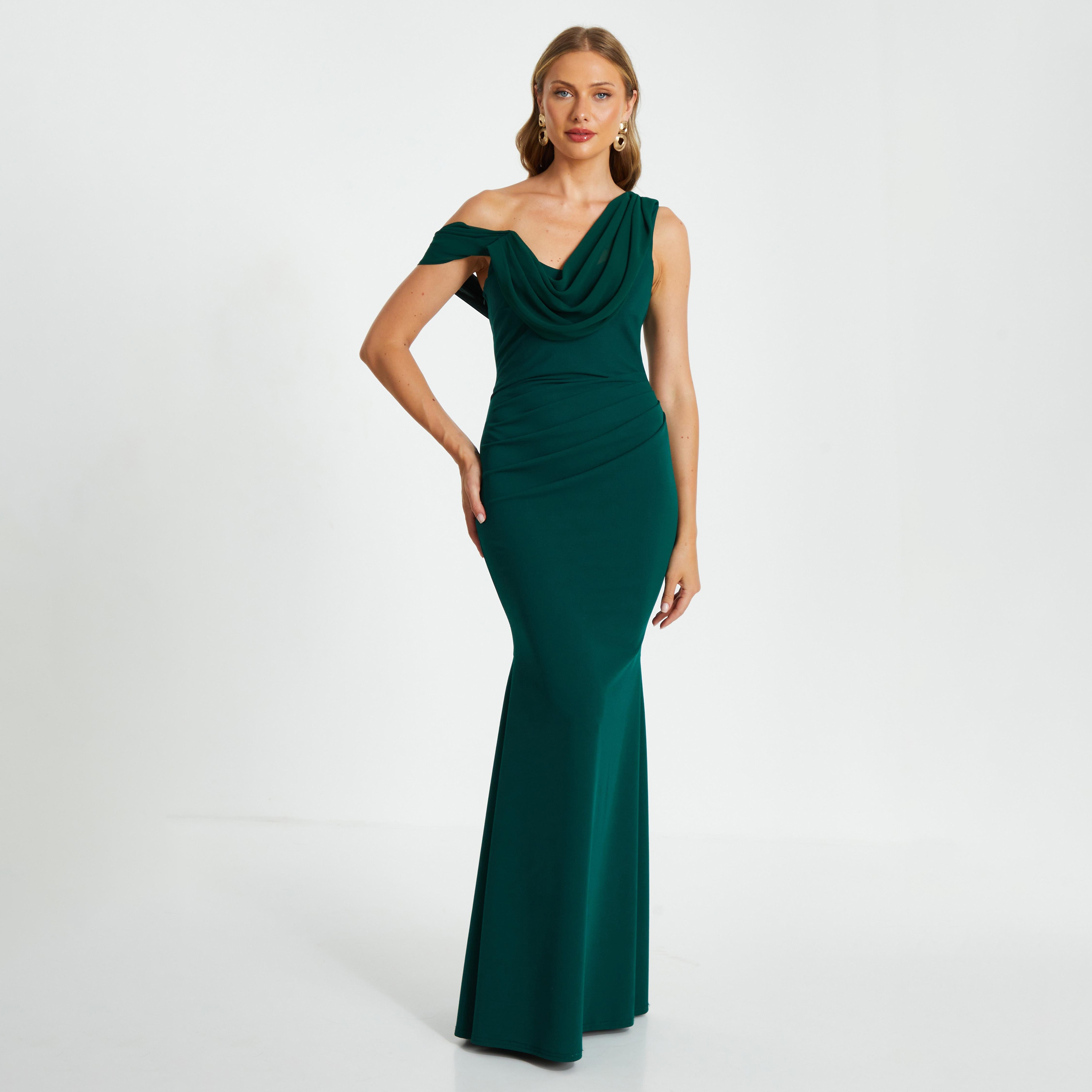 فستان ماكسي أخضر زجاجي مسائي من كويز ذو شيفون كريب كاول للنساء-women-clothing-dresses-image-1