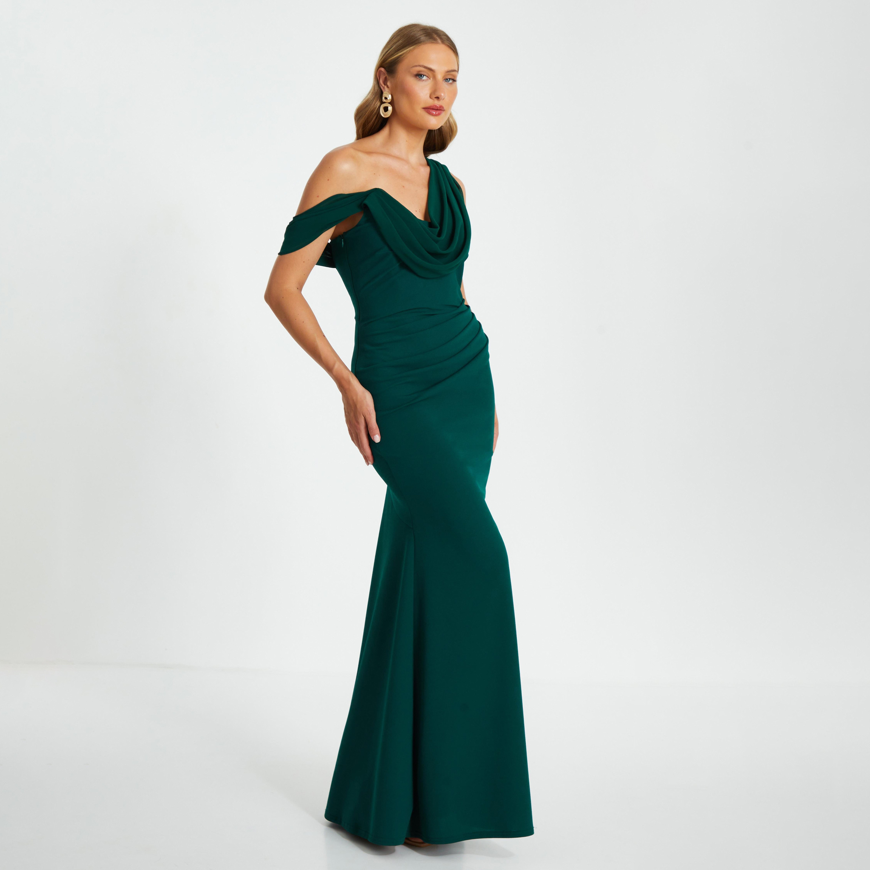 فستان ماكسي أخضر زجاجي مسائي من كويز ذو شيفون كريب كاول للنساء-women-clothing-dresses-image-3