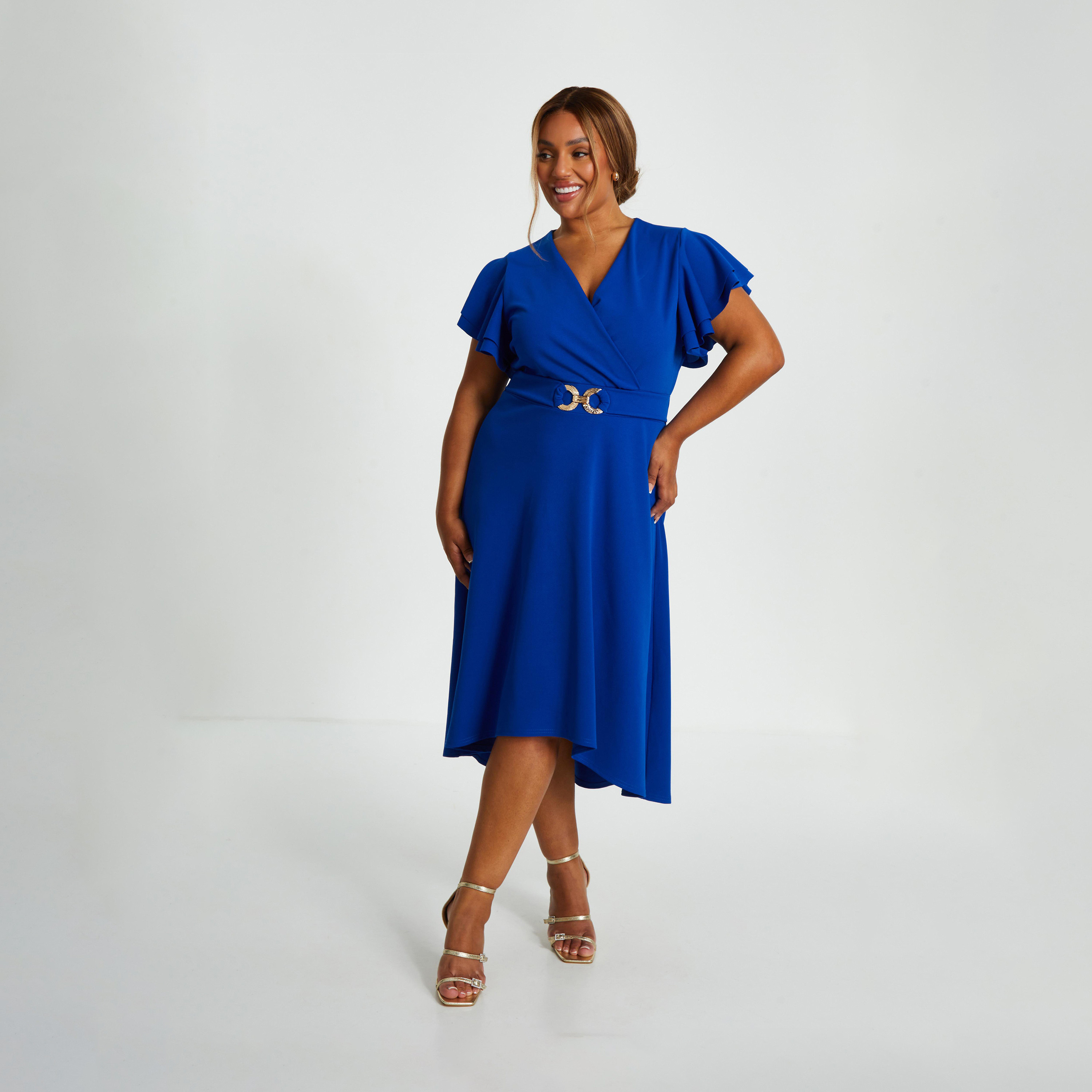 Quiz Curve Royal Blue Buckle Dip Hem Dress-women-clothing-dresses-image-1