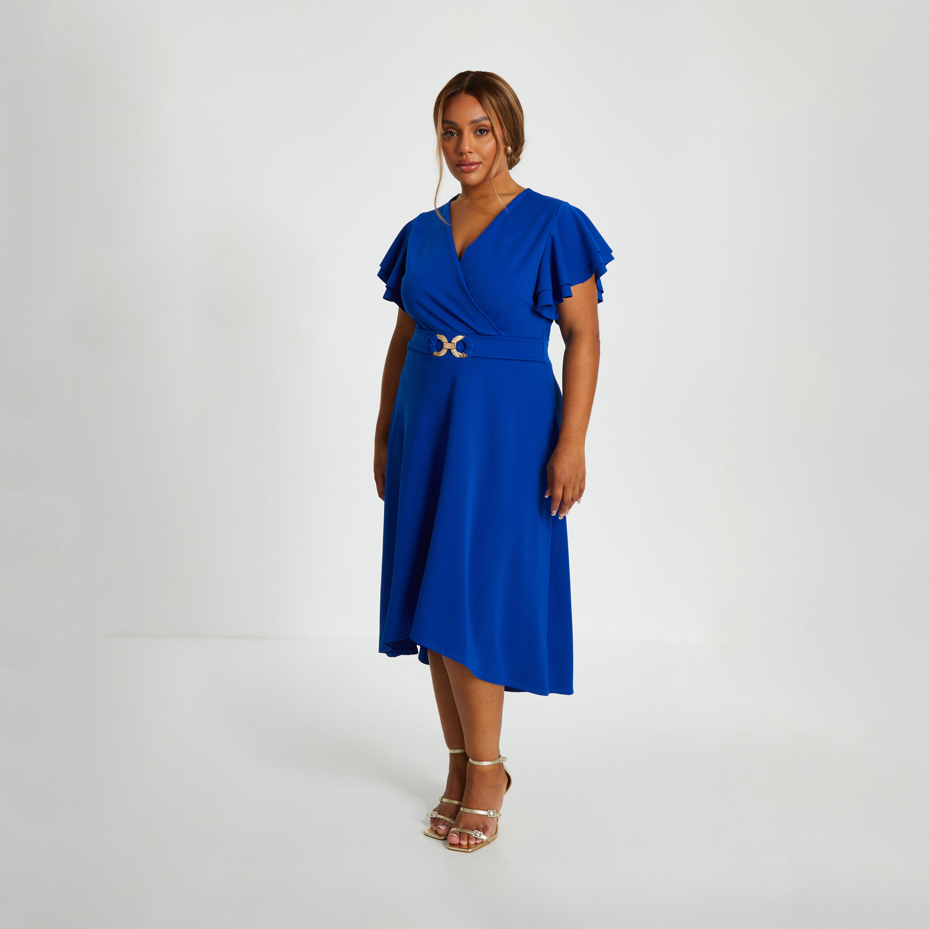 Quiz Curve Royal Blue Buckle Dip Hem Dress-women-clothing-dresses-image-2