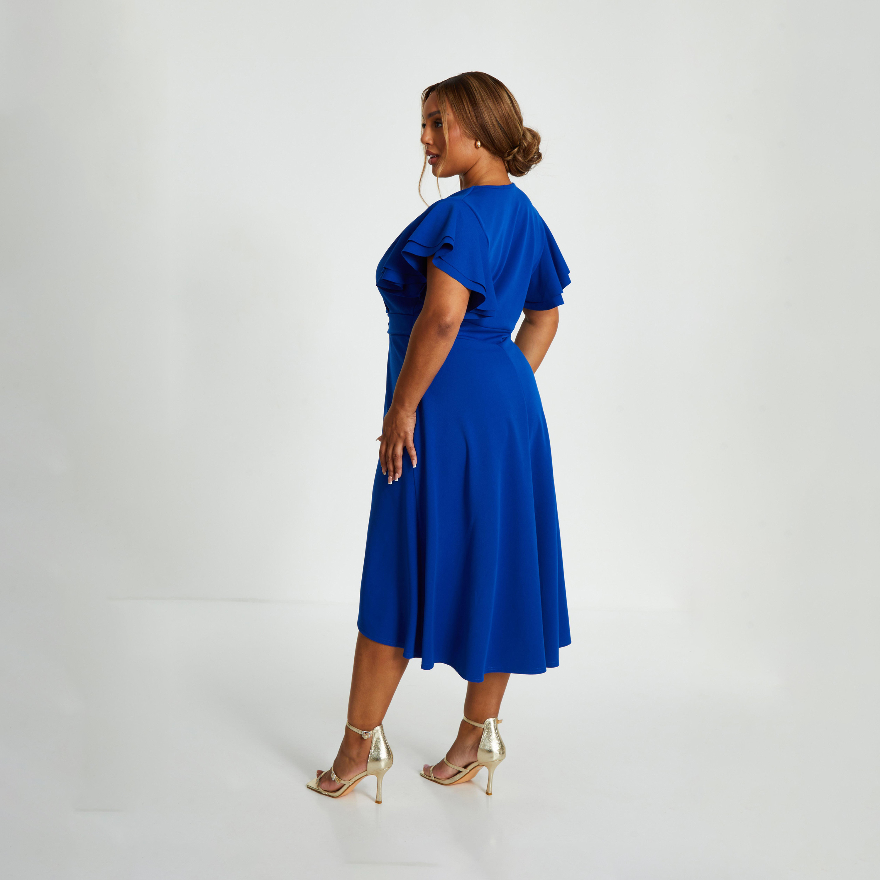 Quiz Curve Royal Blue Buckle Dip Hem Dress-women-clothing-dresses-image-3