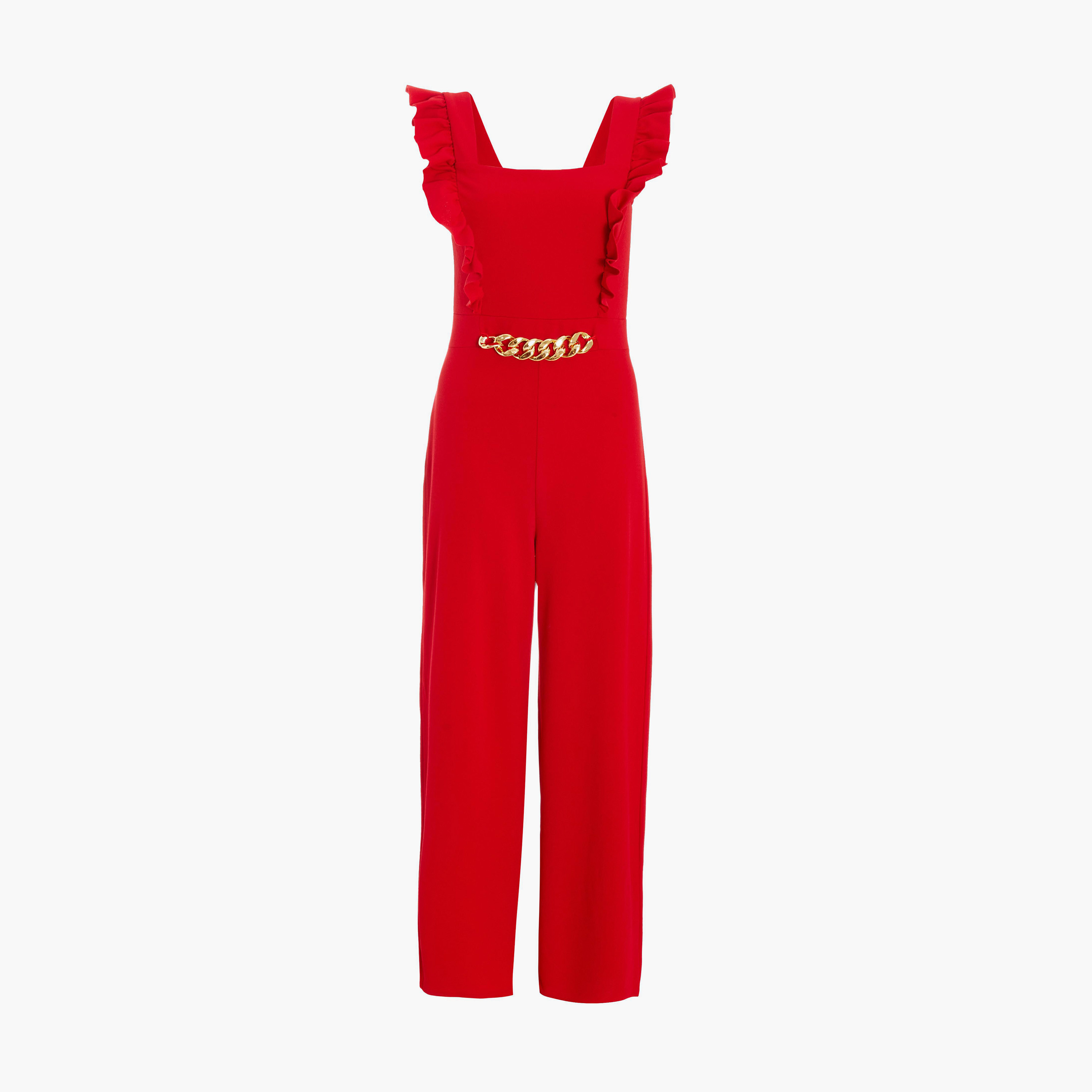 كويز- جمبسوت بالازو بحزام سلسلة بأكمام مكشكشة من الكريب الأحمر-women-clothing-jumpsuits-image-5