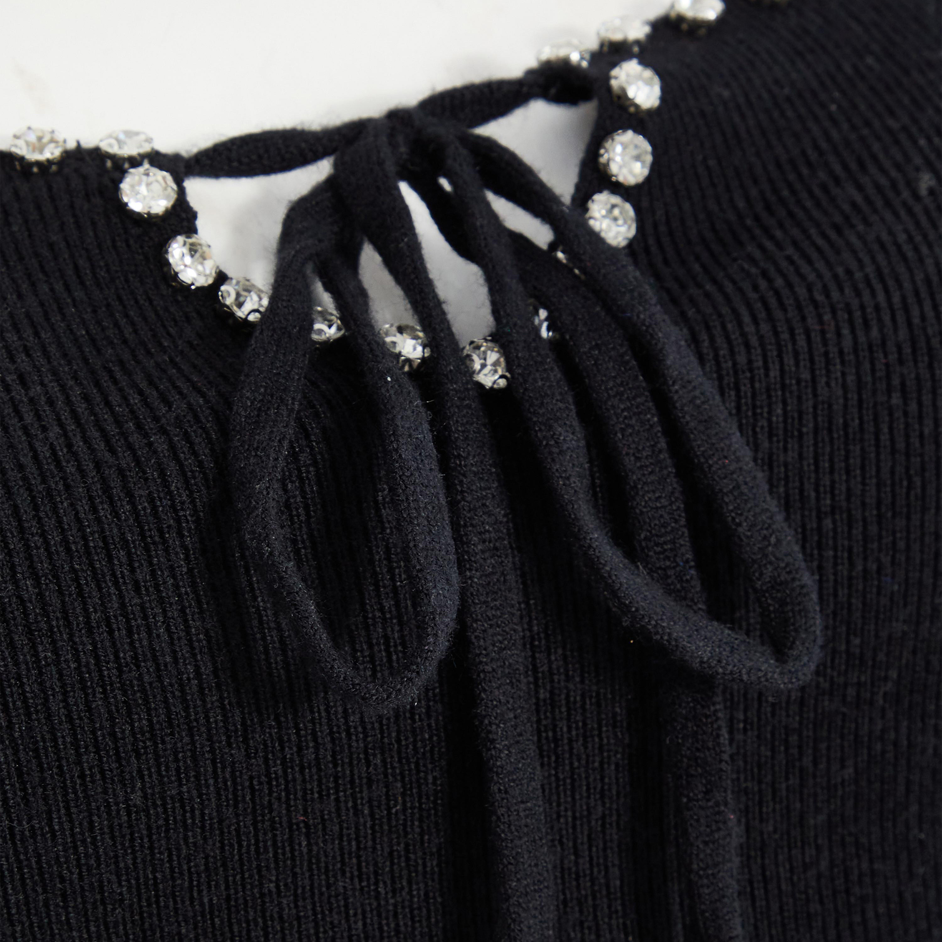 كويز-  فستان سهرة أسود محبوك وربطة عنق وأكمام طويلة شبكي-women-clothing-dresses-image-4
