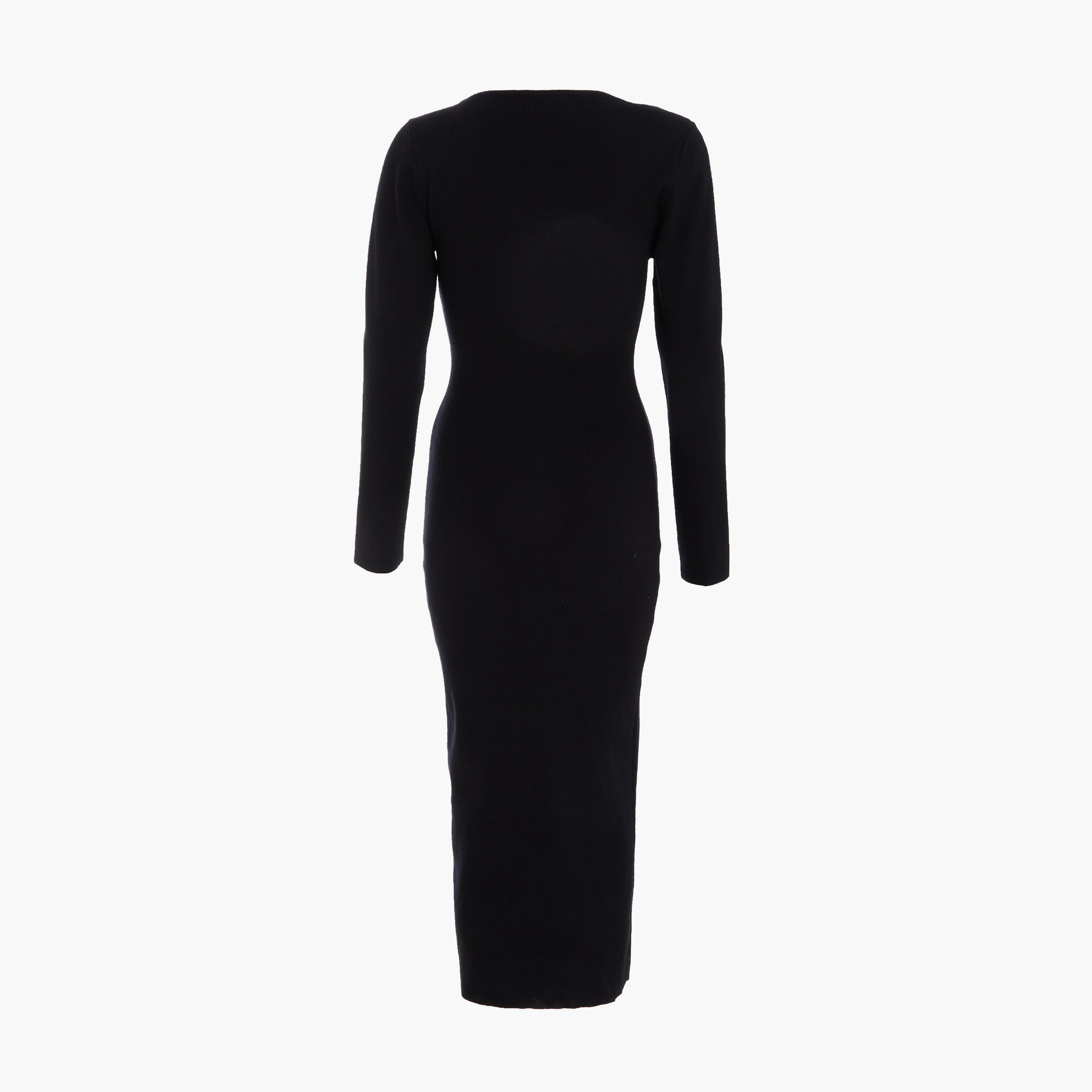 كويز-  فستان سهرة أسود محبوك وربطة عنق وأكمام طويلة شبكي-women-clothing-dresses-image-6