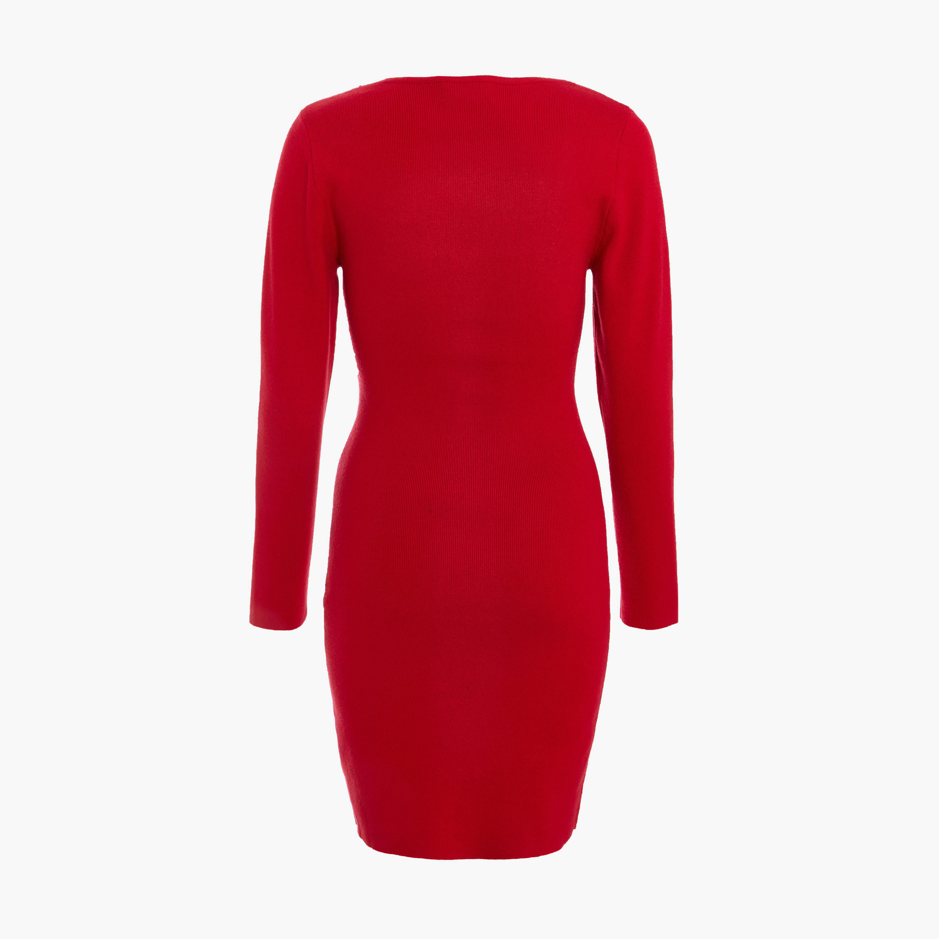 كويز-  فستان قصير بأكمام طويلة من الصوف المحبوك وحافة ماسية-women-clothing-dresses-image-6
