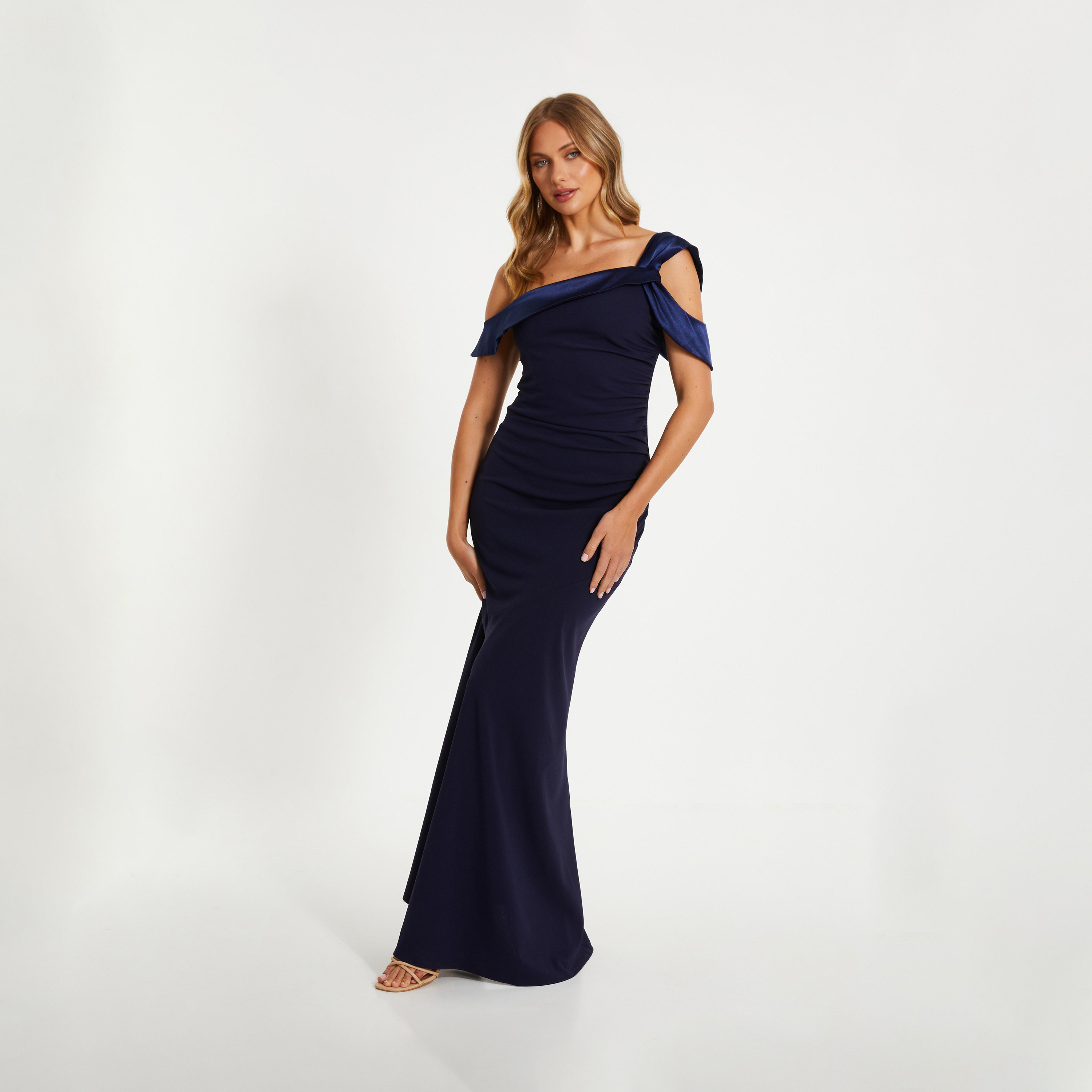 كويز فستان سهرة ماكسي غير متماثل من الكريب الكحلي من كويز-women-clothing-dresses-image-1