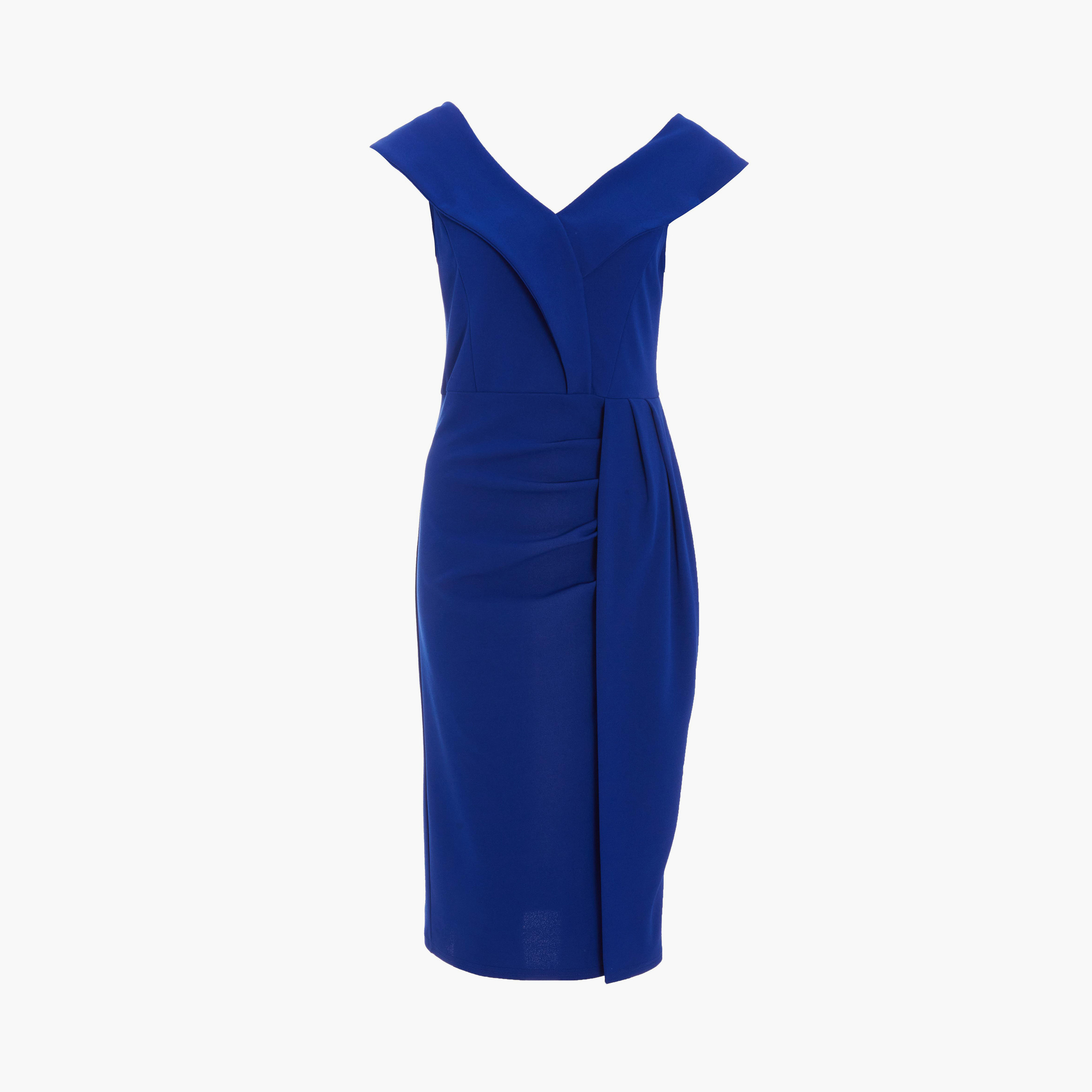 كويز-  فستان ملفوف متوسط ​​الطول من قماش الكريب سكوبا أزرق ملكي-women-clothing-dresses-image-5