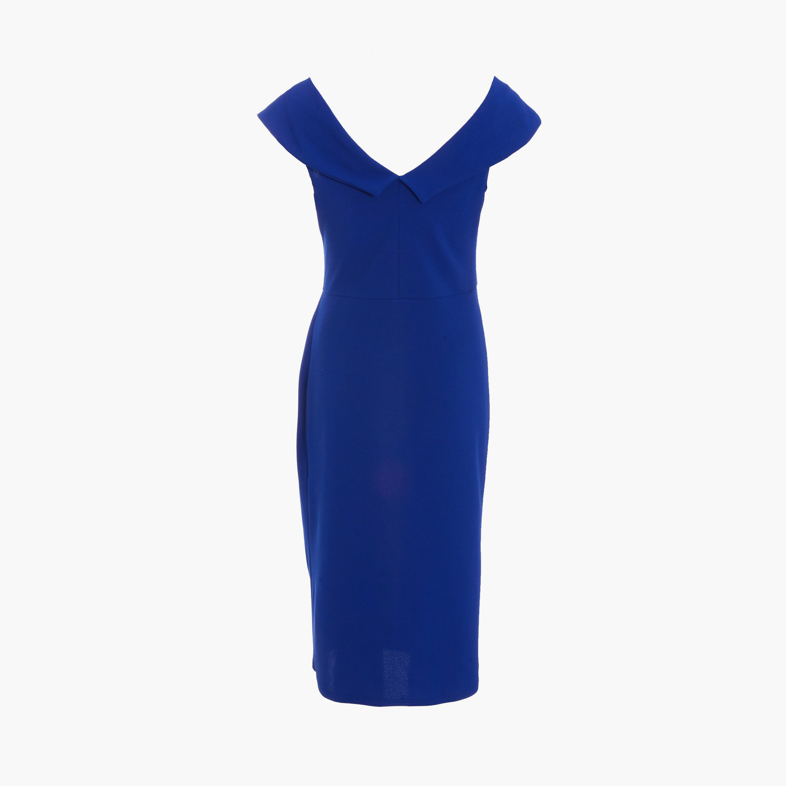 كويز-  فستان ملفوف متوسط ​​الطول من قماش الكريب سكوبا أزرق ملكي-women-clothing-dresses-image-6