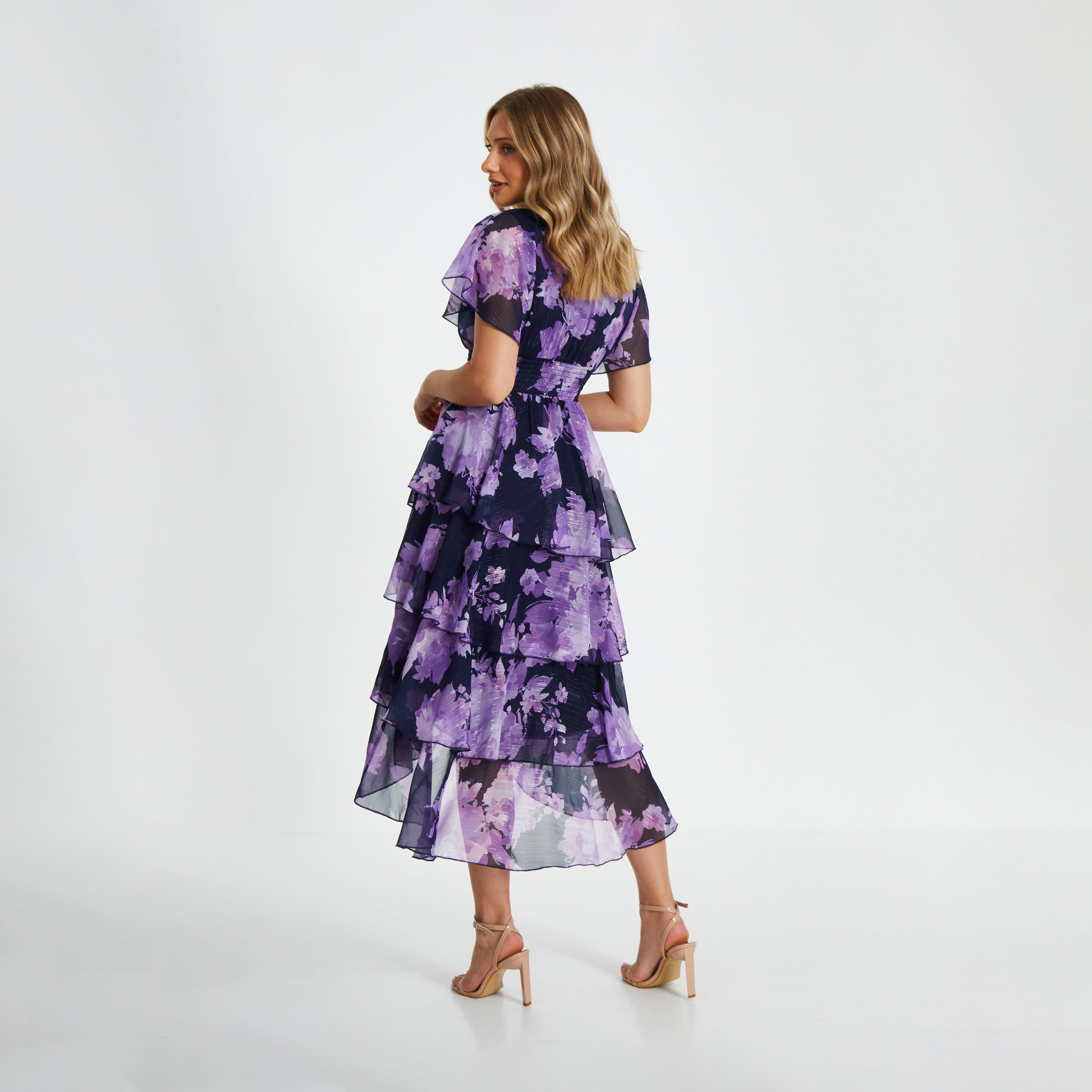 Quiz Navy Chiffon Wrap Floral Tiered Midi Dress-women-clothing-dresses-image-2