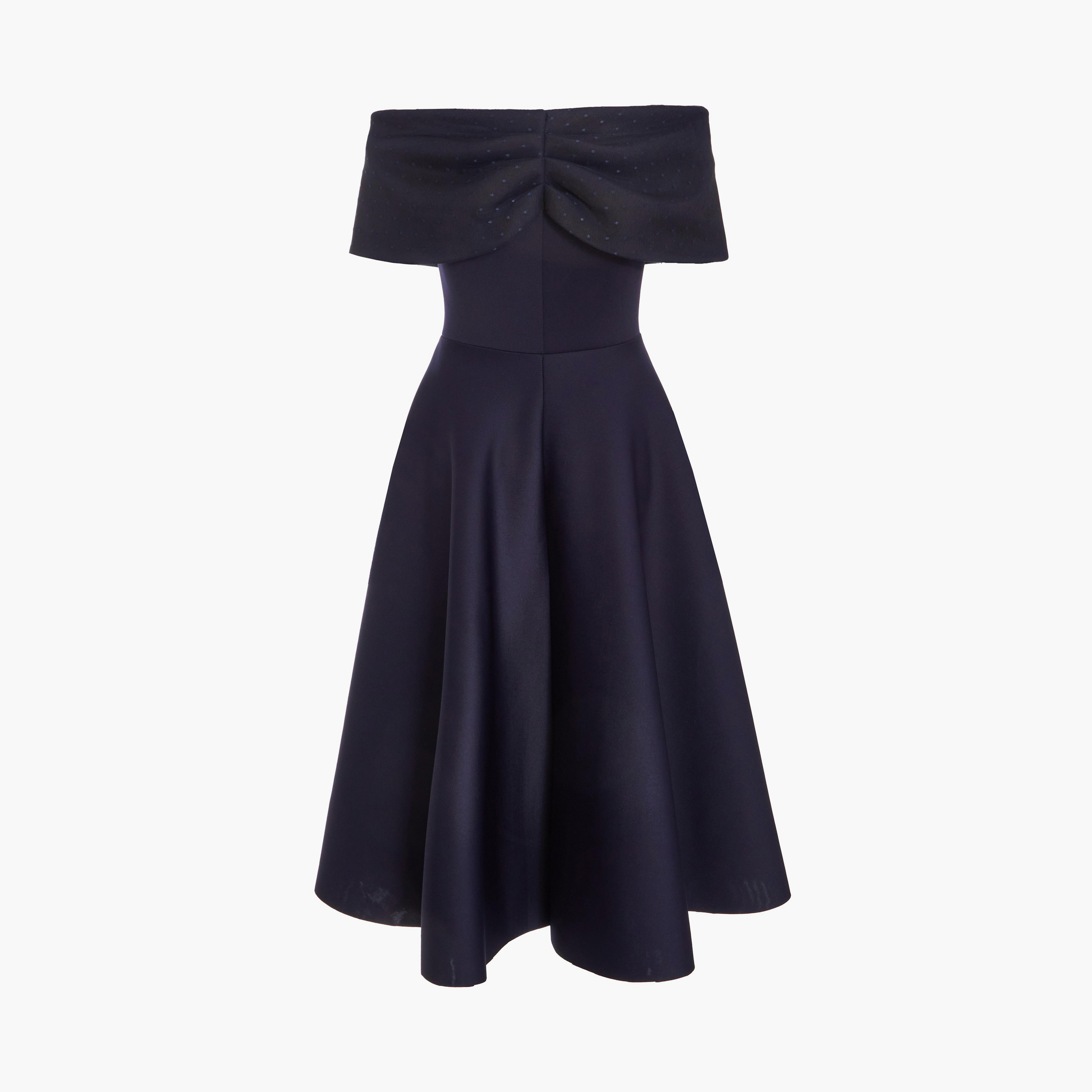 Quiz Navy Scuba - Mesh Polka Dot Bardot Midi Skater Evening Dress-women-clothing-dresses-image-12