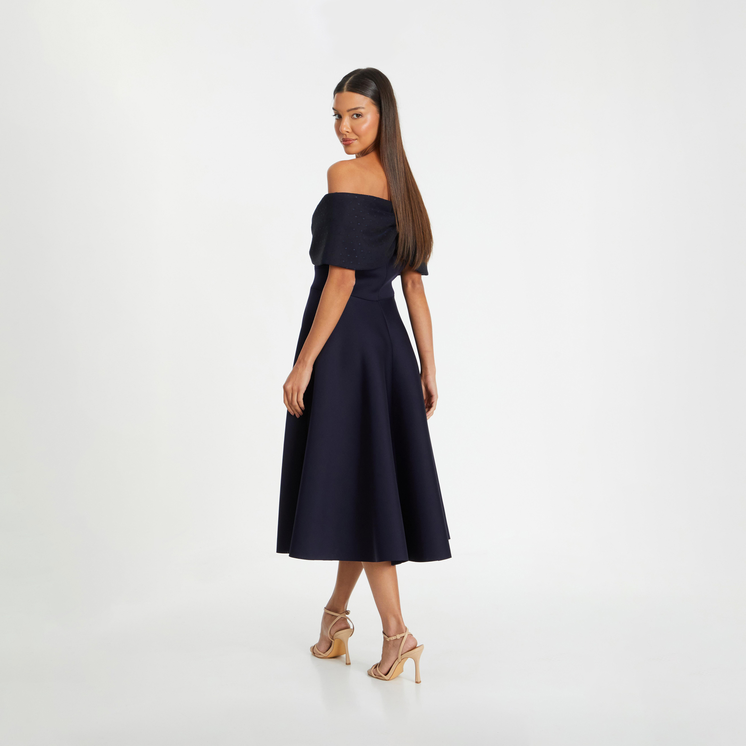 Quiz Navy Scuba - Mesh Polka Dot Bardot Midi Skater Evening Dress-women-clothing-dresses-image-8