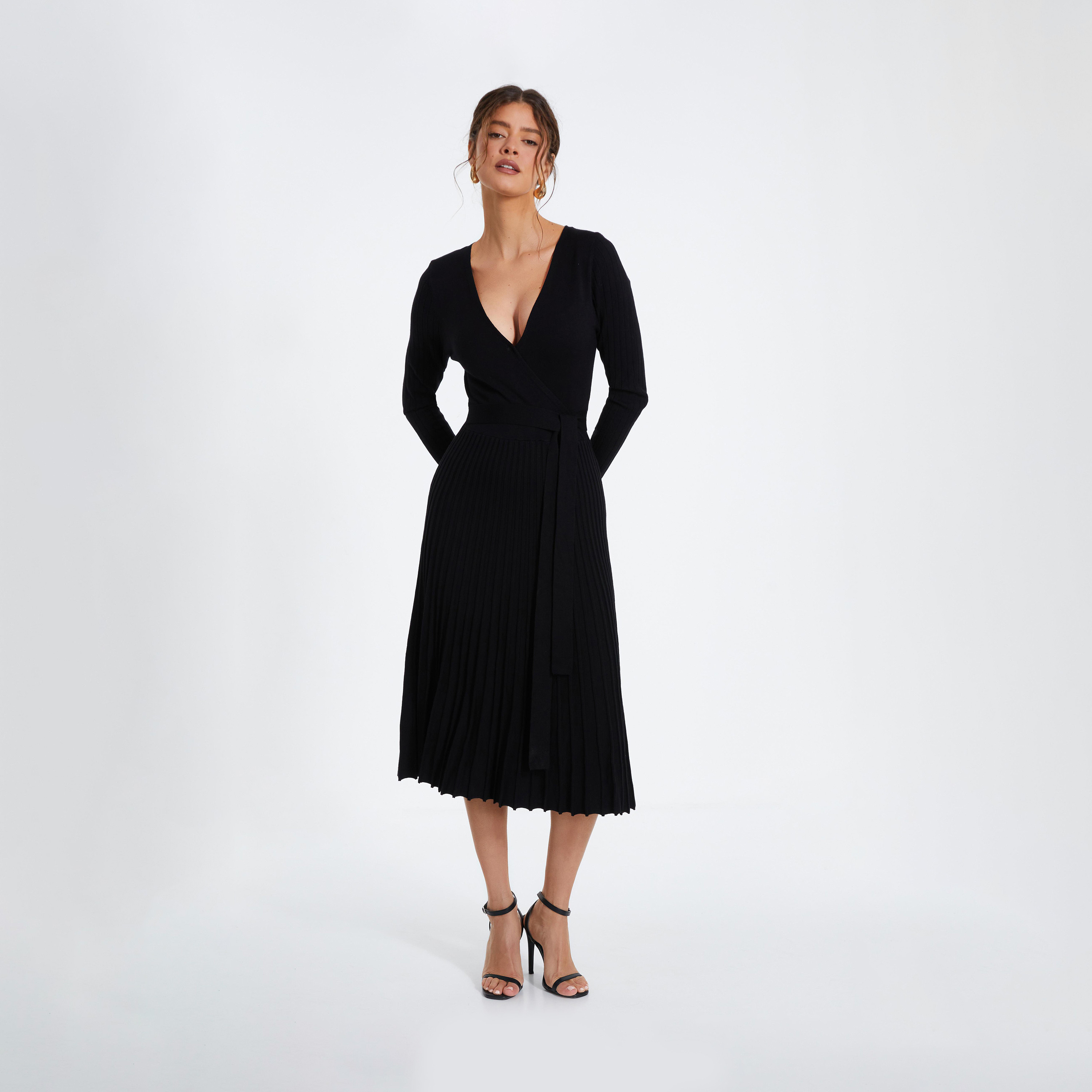Quiz Black Pleated Yarn Knitted Evening Dress-women-clothing-dresses-image-1