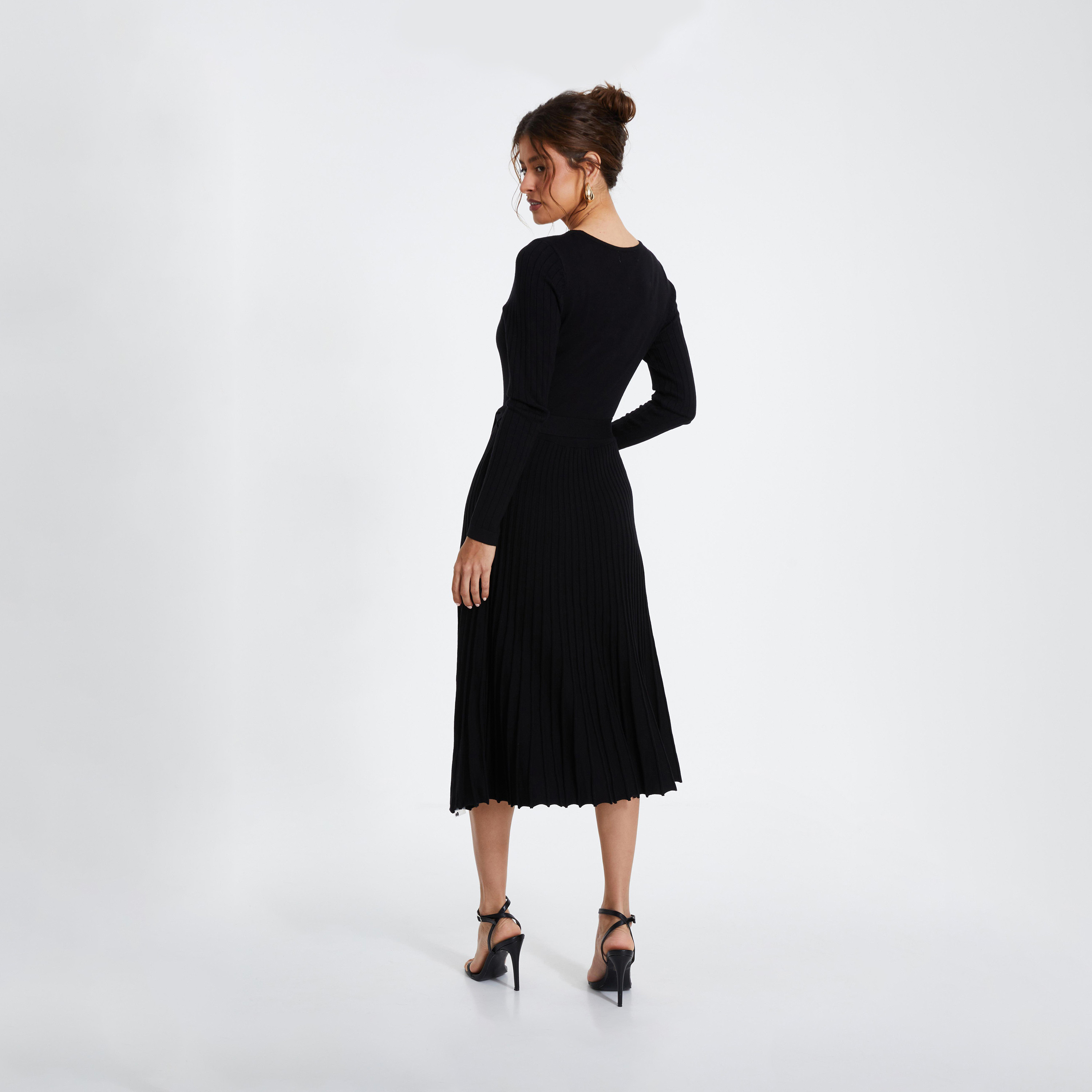 Quiz Black Pleated Yarn Knitted Evening Dress-women-clothing-dresses-image-2