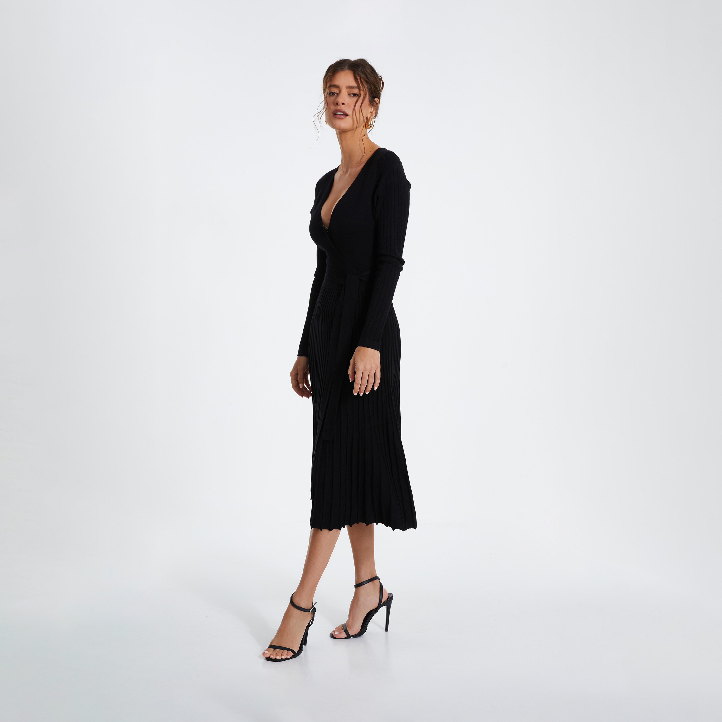 Quiz Black Pleated Yarn Knitted Evening Dress-women-clothing-dresses-image-3