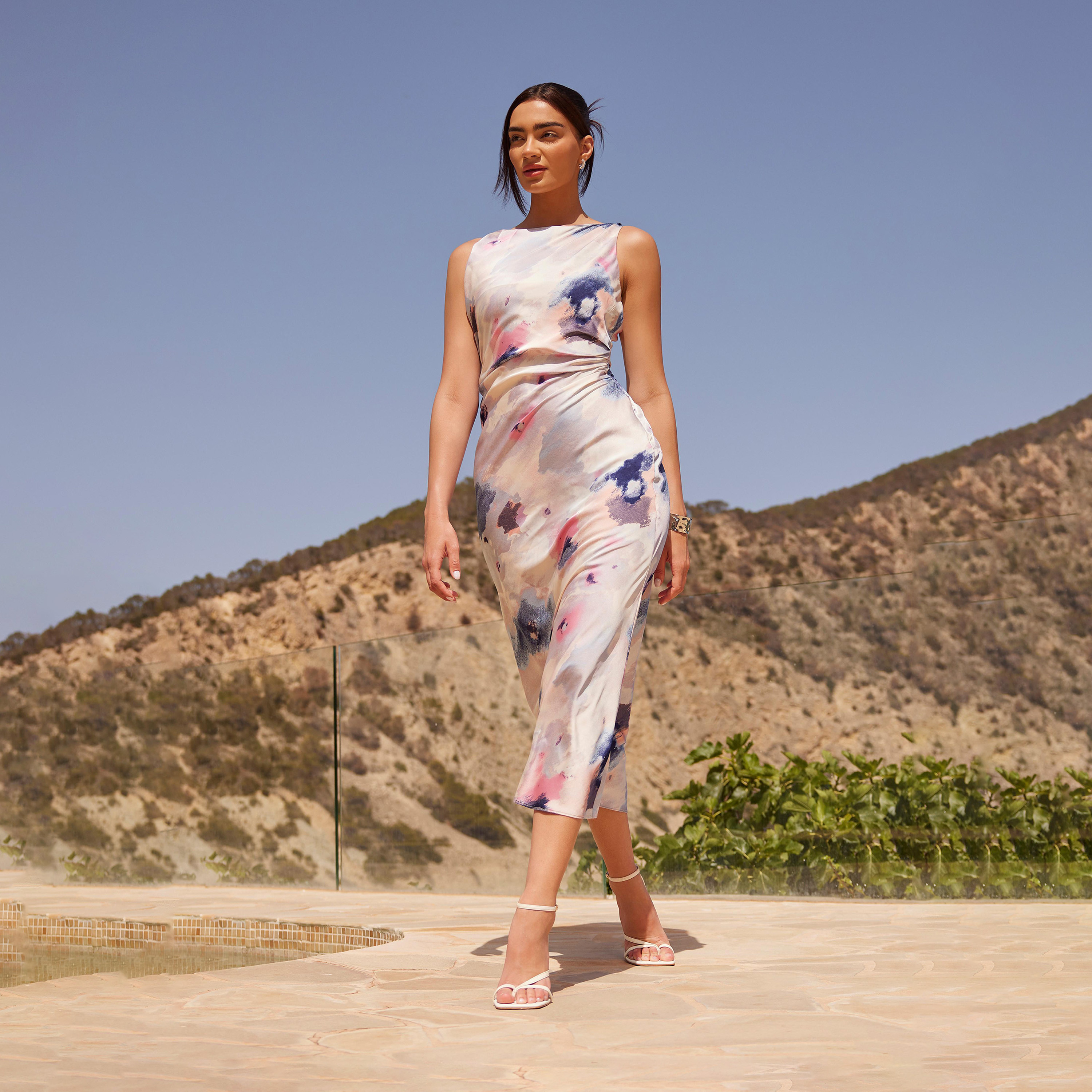 Quiz Stone Marble Shoulder Twist Midaxi Dress-women-clothing-dresses-image-3