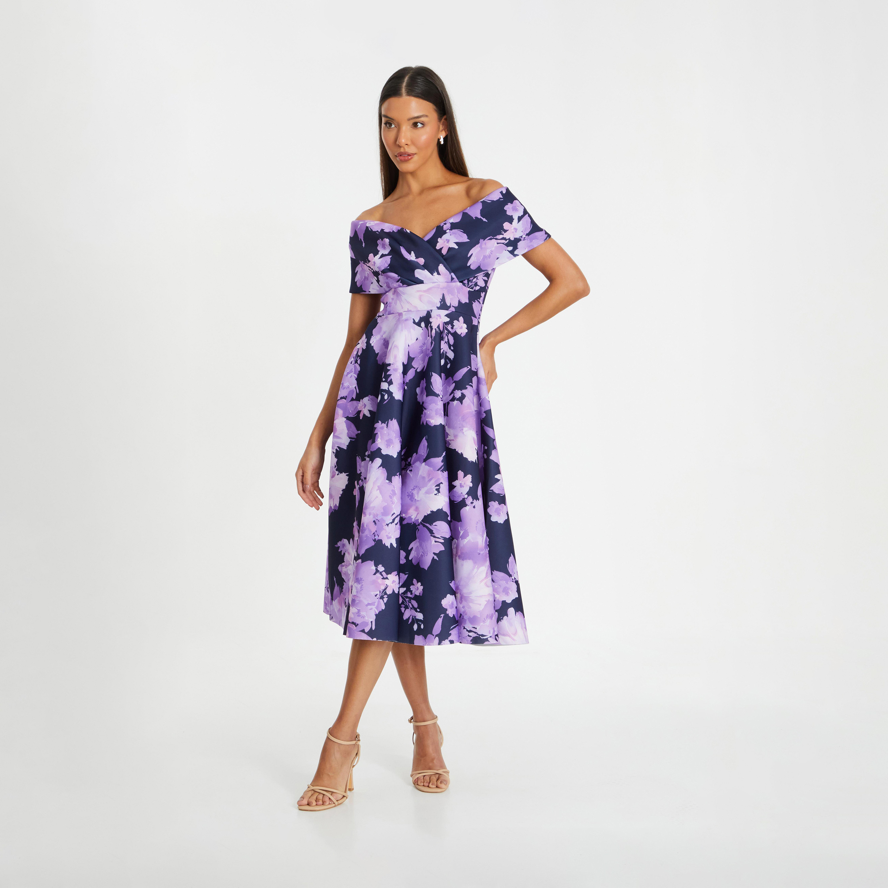 كويز- فستان باردوت فوم مورد- أزرق بحري وبنفسجي-women-clothing-dresses-image-1