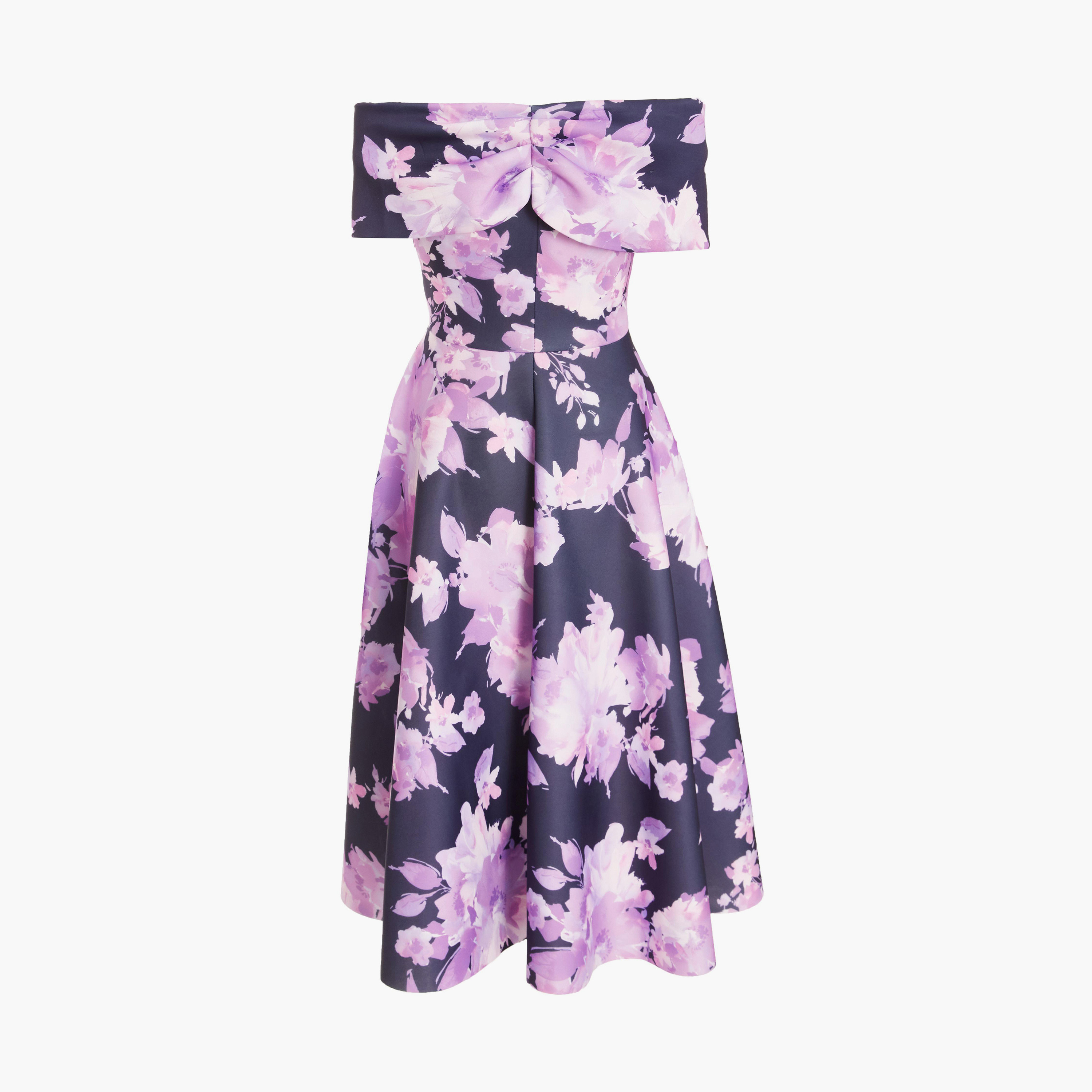 Quiz Navy and Purple Floral Scuba Foam Bardot Dress-women-clothing-dresses-image-6
