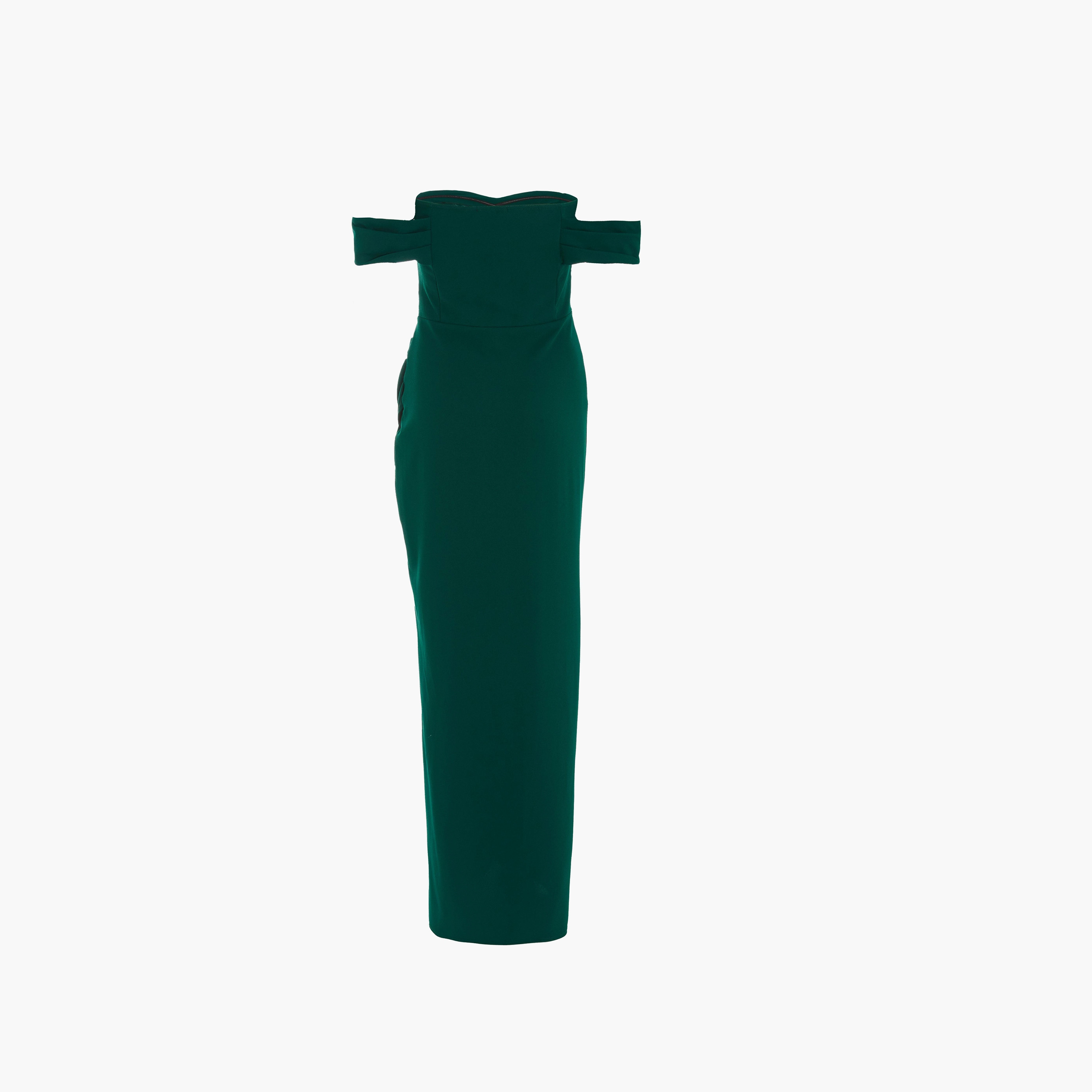 كويز- فستان سهرة ماكسي أخضر بقصّة باردو متقاطعة من قماش الكريب-women-clothing-dresses-image-6