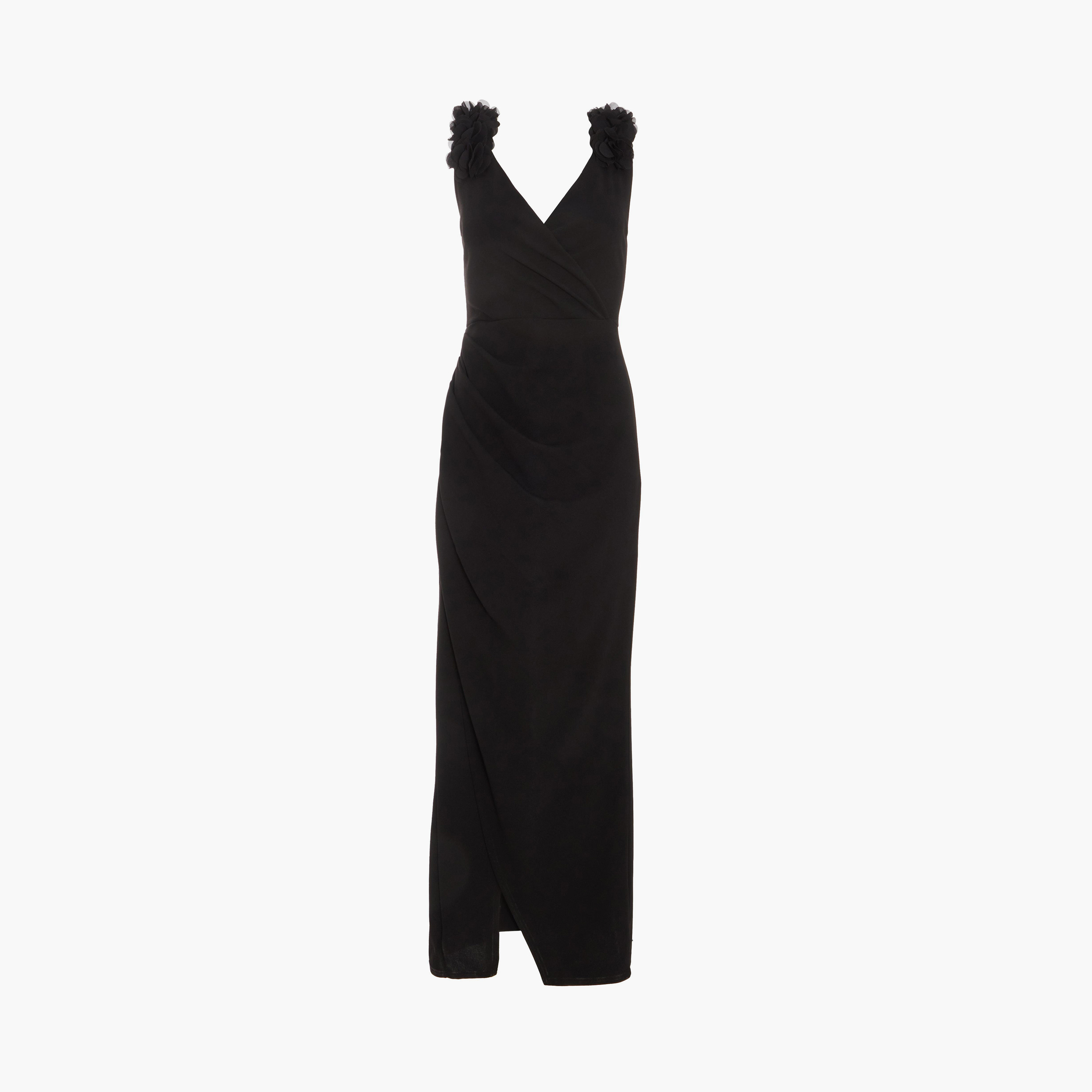 Quiz Black Scuba Crepe Strap Trim Ruched Evening Maxi Dress-women-clothing-dresses-image-5