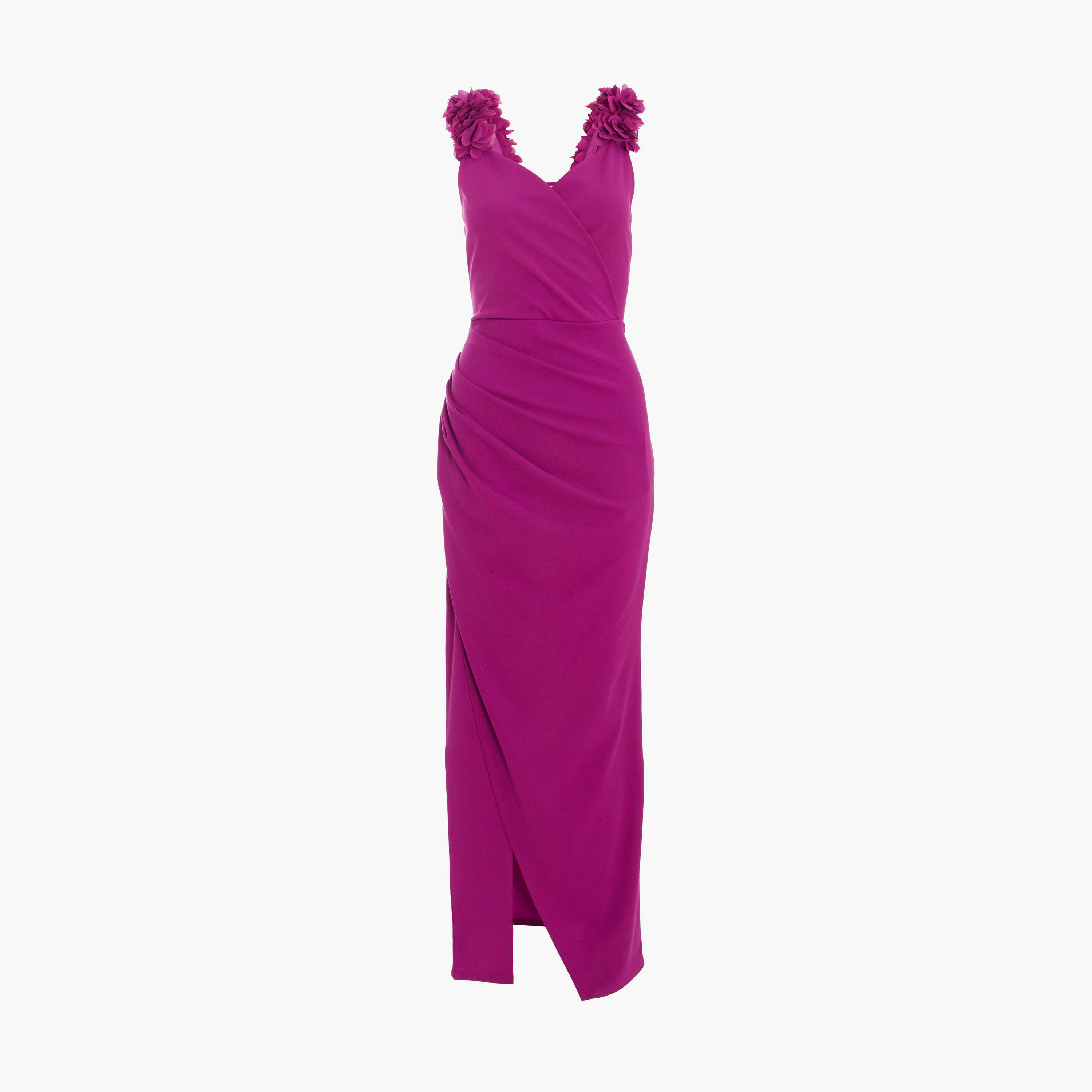 Quiz Berry Scuba Crepe Strap Trim Ruched Evening Maxi Dress-women-clothing-dresses-image-5