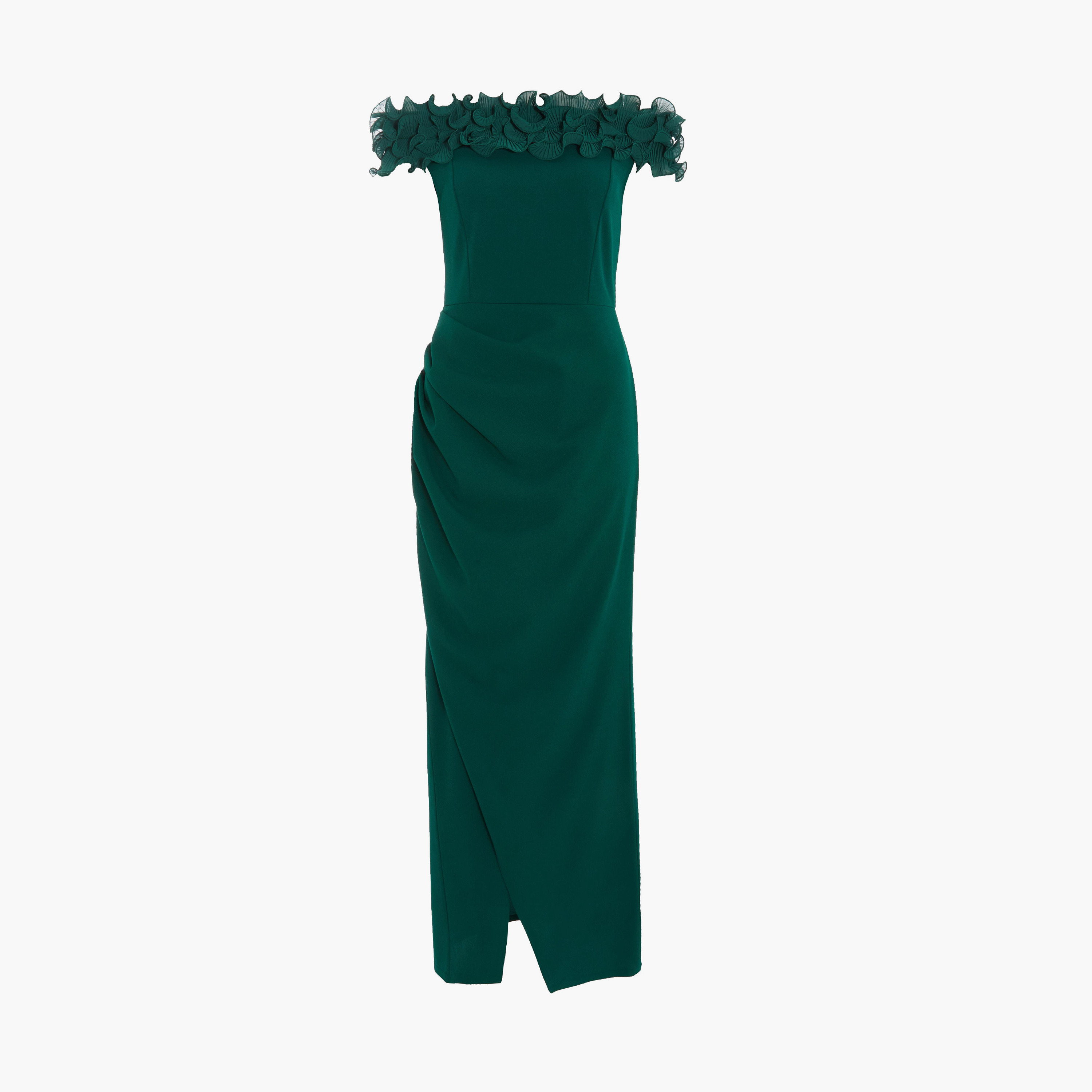 كويز- فستان ماكسي أخضر فاتح مكشوف الكتفين من قماش الكريب سكوبا-women-clothing-dresses-image-5