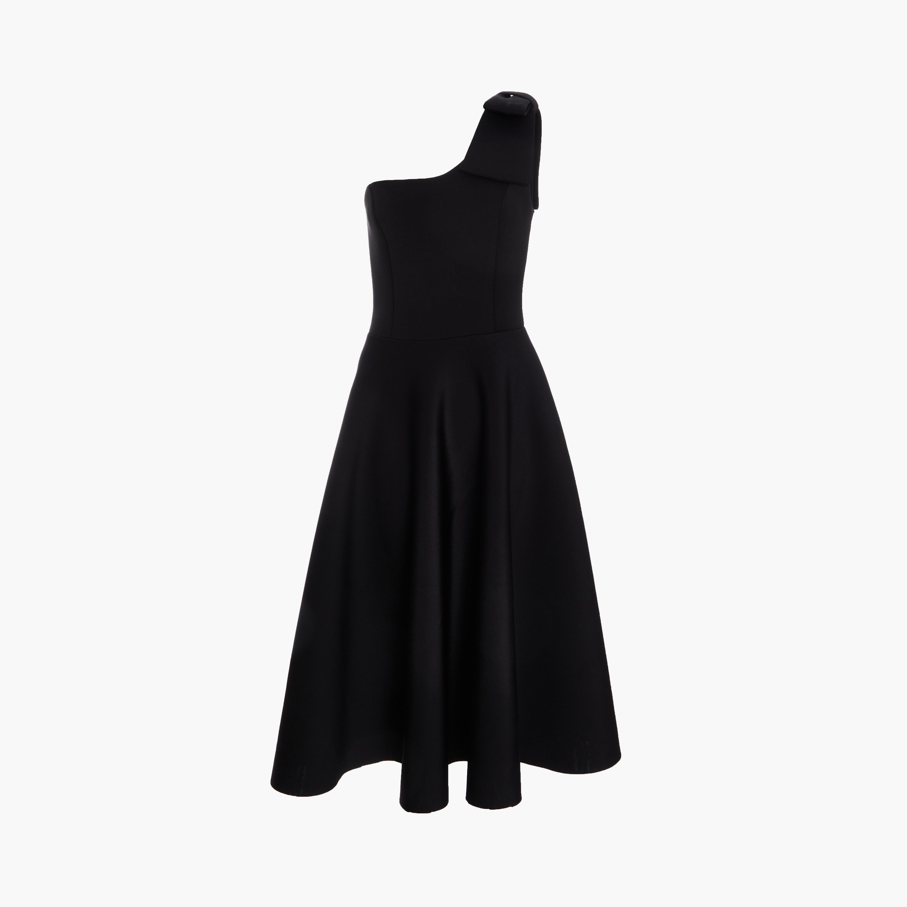 كويز- فستان سهرة ميدي أسود بكتف واحد مع فيونكة من الكريب الأسود-women-clothing-dresses-image-6