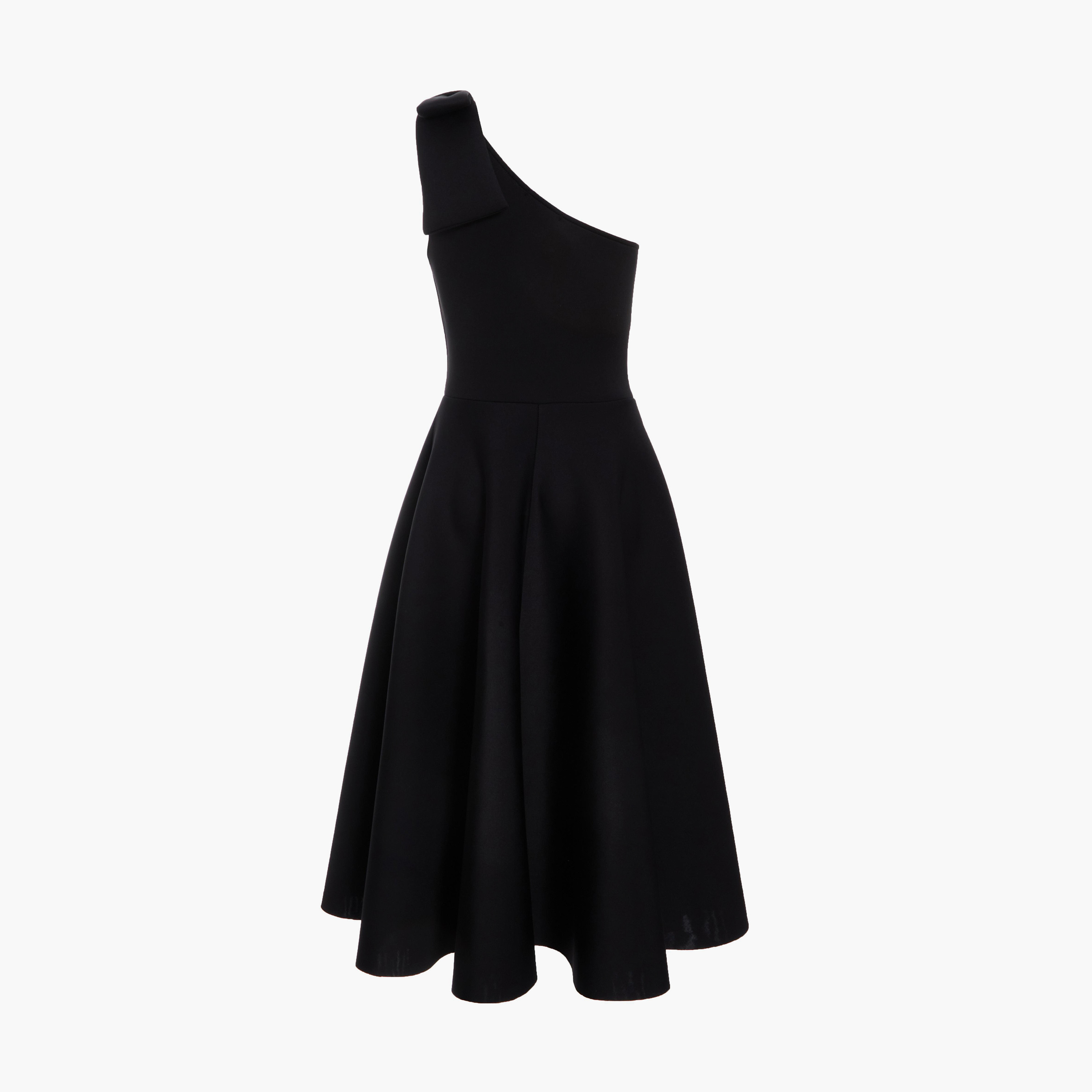 كويز- فستان سهرة ميدي أسود بكتف واحد مع فيونكة من الكريب الأسود-women-clothing-dresses-image-7