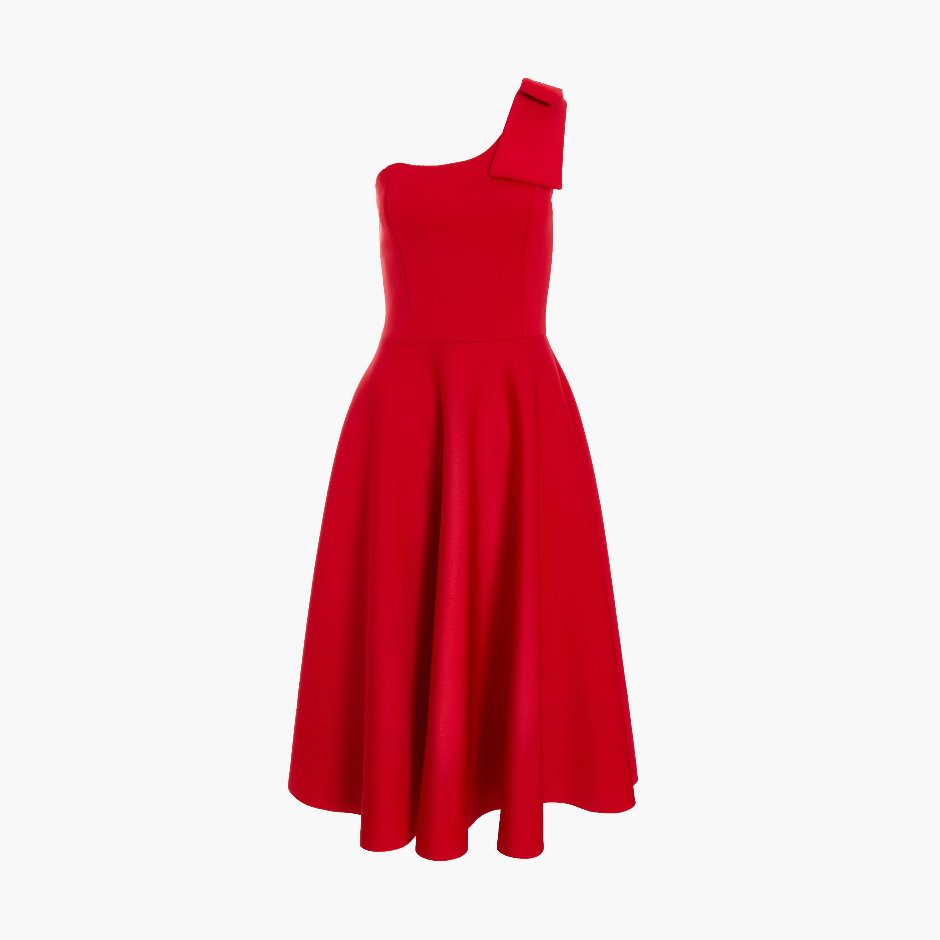 Quiz Red Scuba One Shoulder Bow Skater Evening Wear Midi Dress-women-clothing-dresses-image-5
