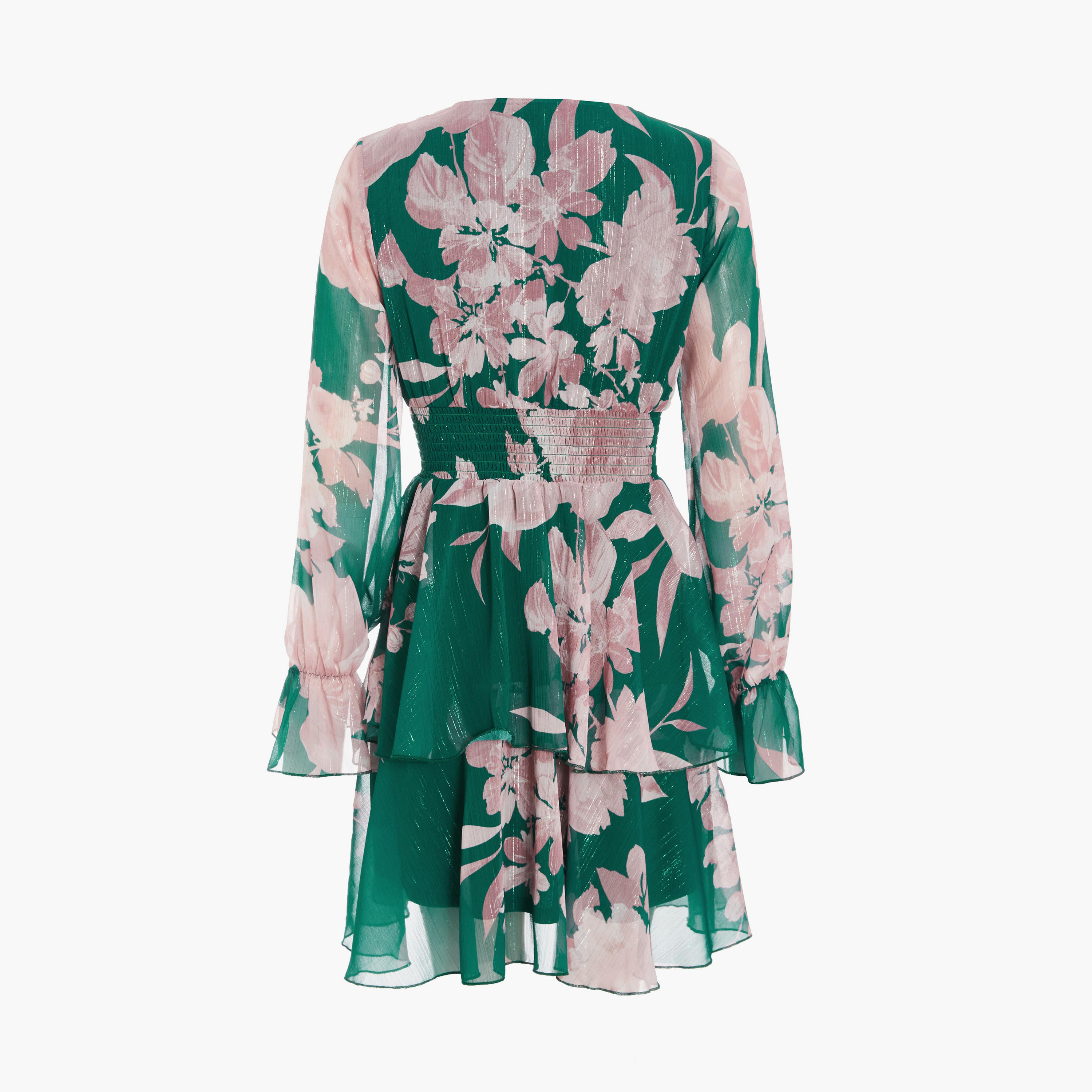Quiz Bottle Green Chiffon Wrap Frill Long Sleeve Skater Dress-women-clothing-dresses-image-6