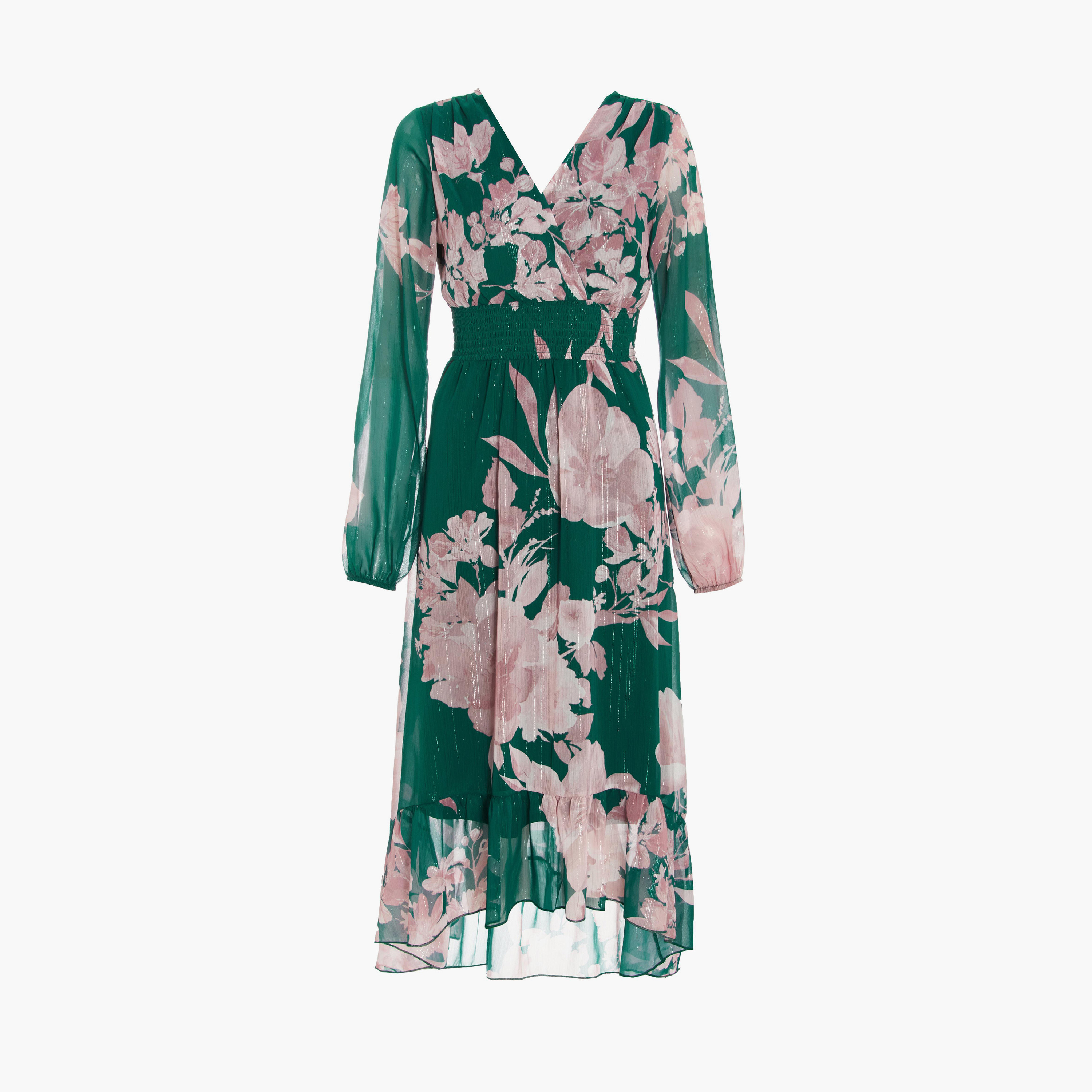 كويز- فستان سهرة أخضر شيفون ملفوف بأكمام طويلة وحاشية منخفضة-women-clothing-dresses-image-5