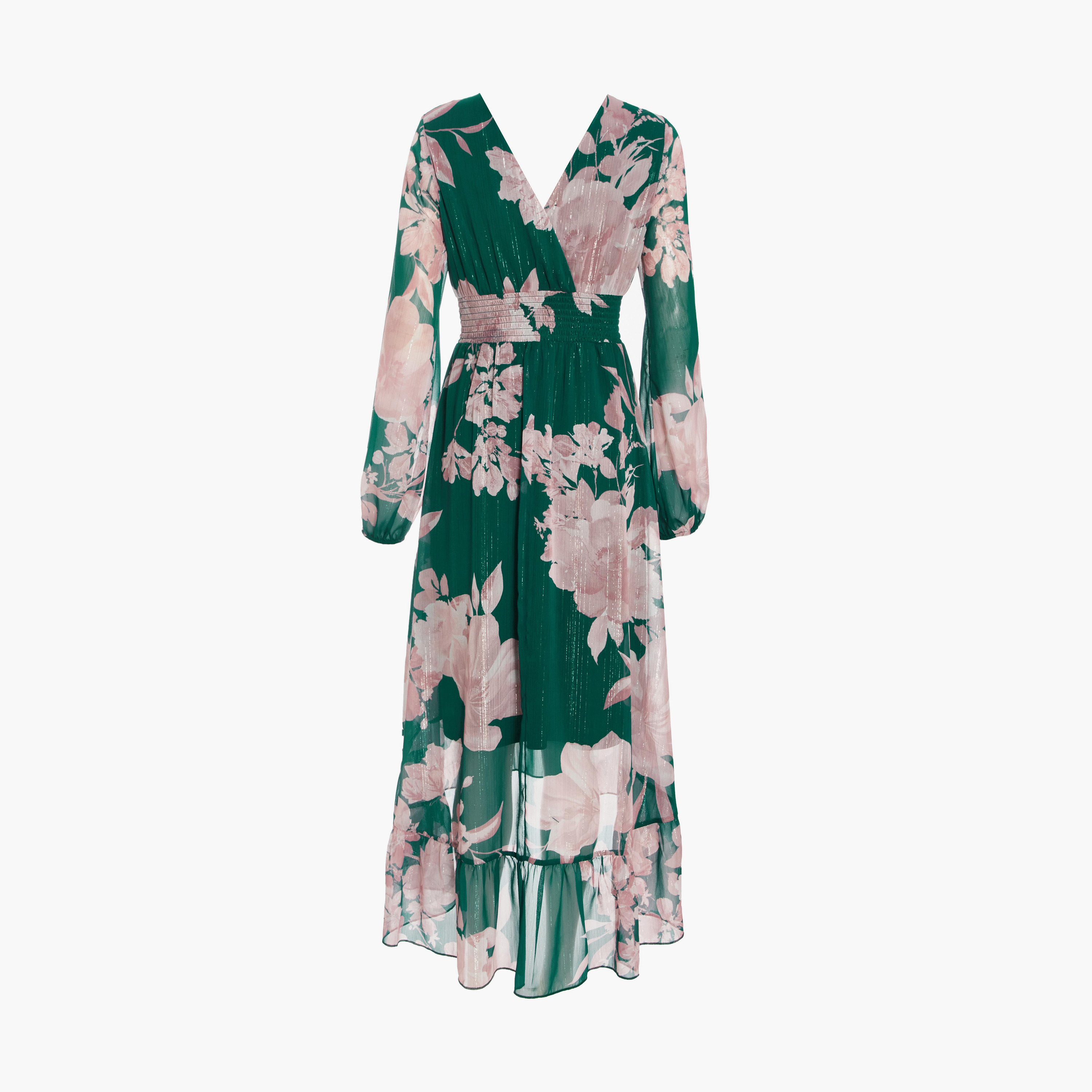 كويز- فستان سهرة أخضر شيفون ملفوف بأكمام طويلة وحاشية منخفضة-women-clothing-dresses-image-6