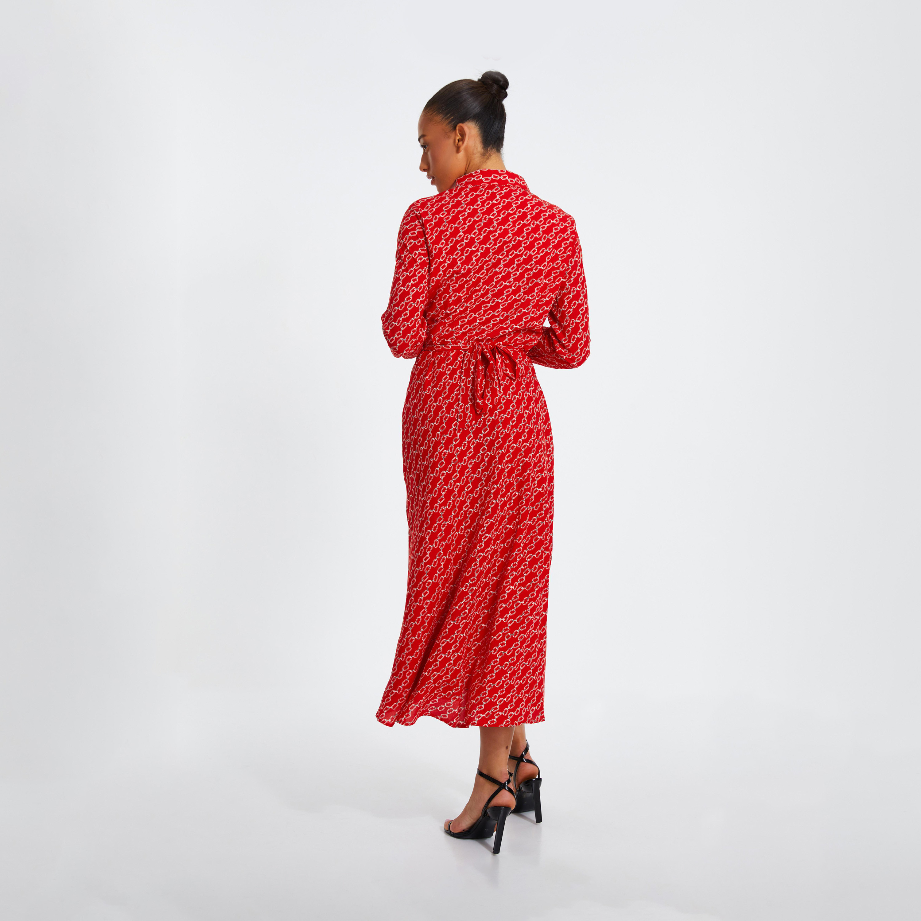 Quiz Red Chain Print Chiffon Midi Shirt Dress-women-clothing-dresses-image-2
