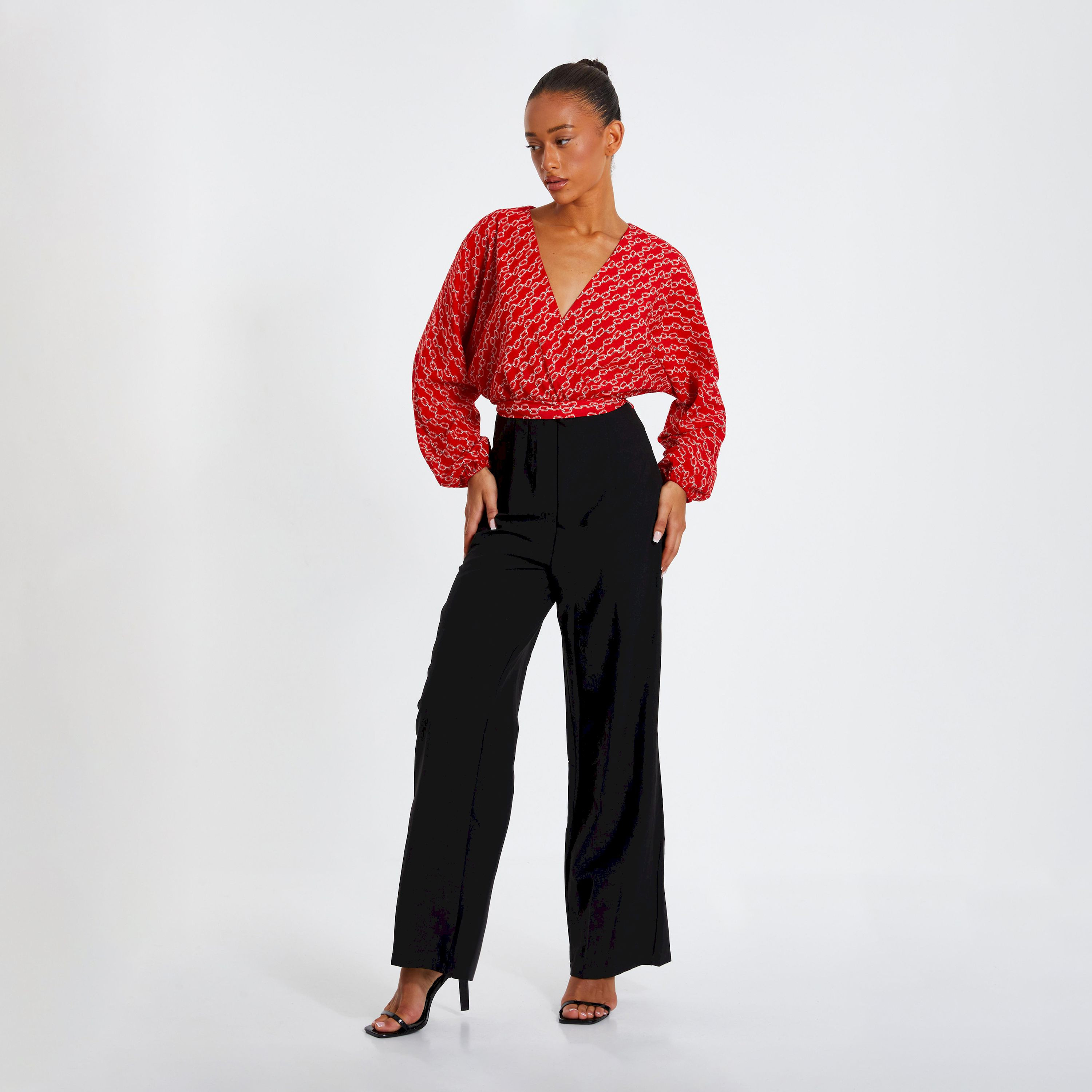 Quiz Red Chain Print Chiffon 2-in-1 Jumpsuit-women-clothing-jumpsuits-image-1