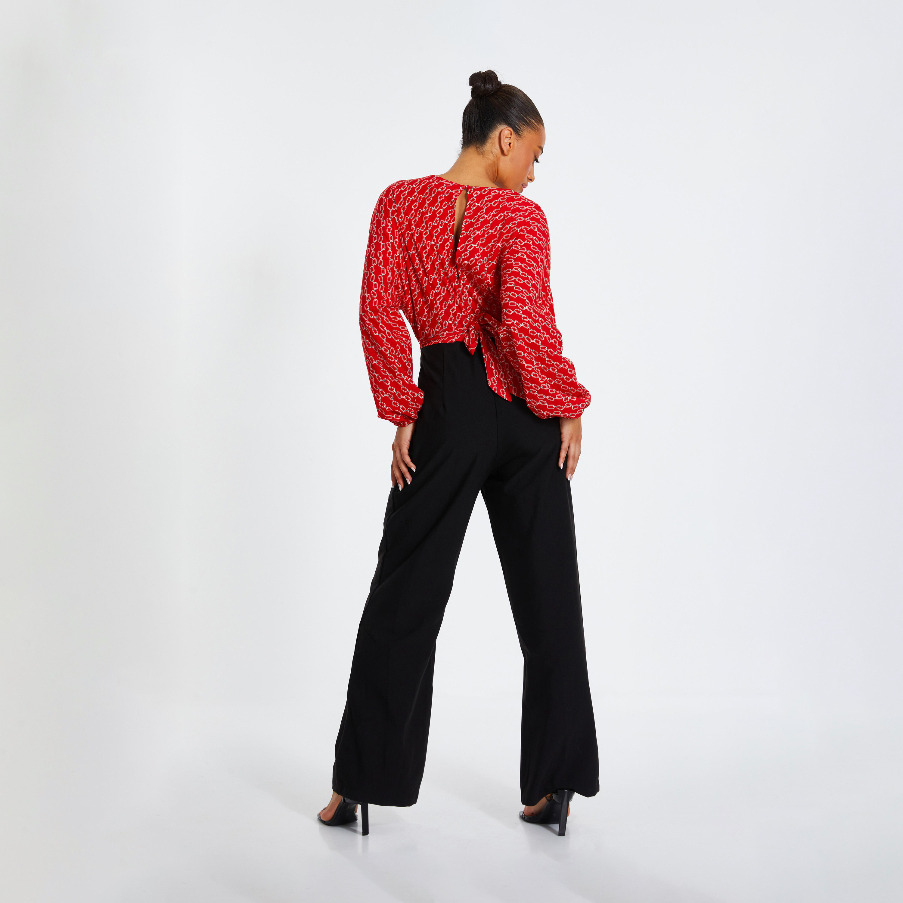 Quiz Red Chain Print Chiffon 2-in-1 Jumpsuit-women-clothing-jumpsuits-image-2